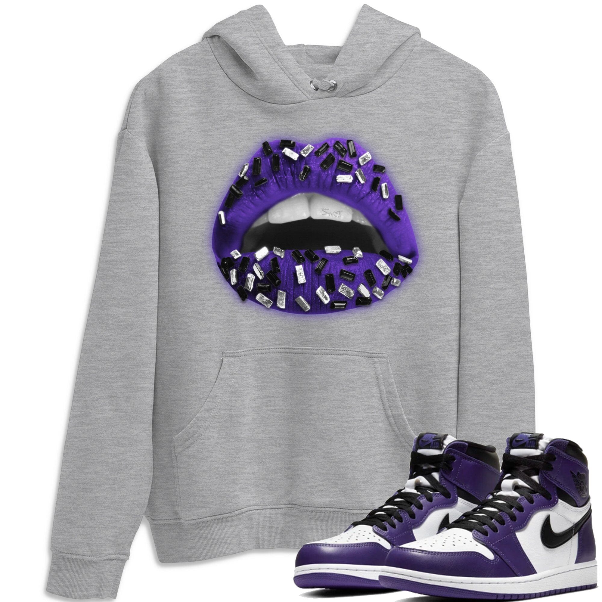 Jordan 1 Court Purple Sneaker Matching T-Shirt Lips Jewel Sneaker Tees Jordan 1 Court Purple Sneaker Release Tees Crew Neck Tees