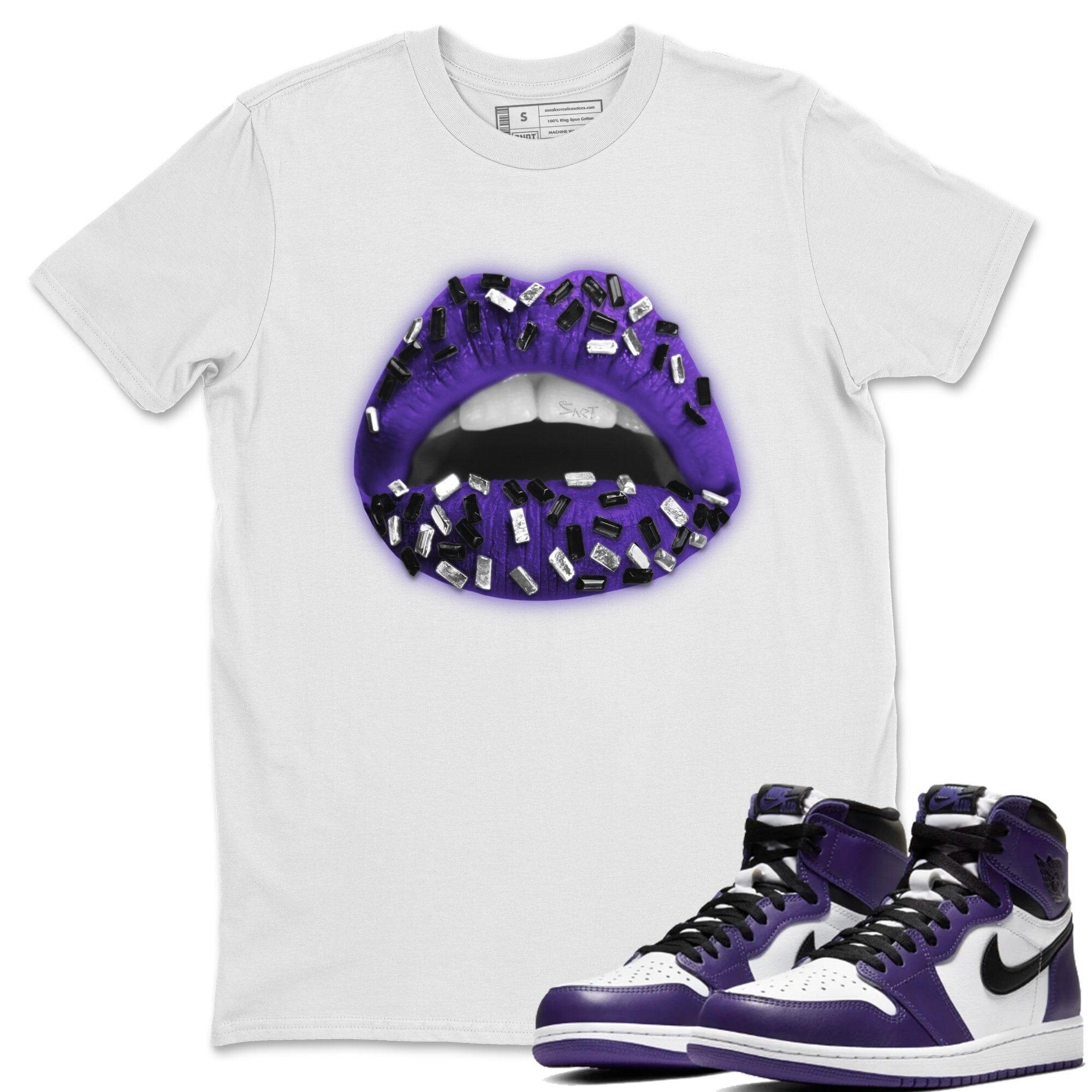 Jordan 1 Court Purple Sneaker Matching T-Shirt Lips Jewel Sneaker Tees Jordan 1 Court Purple Sneaker Release Tees Crew Neck Tees