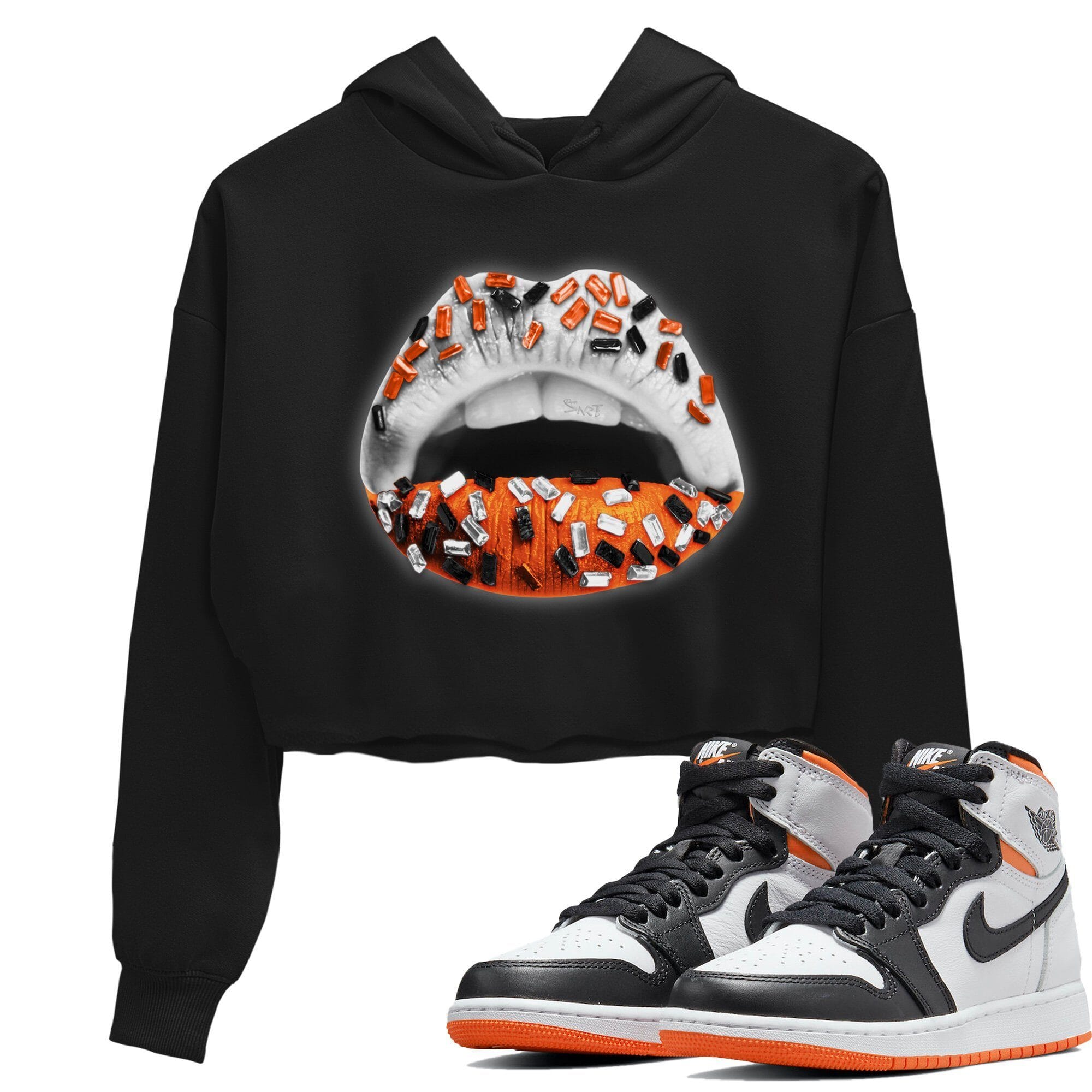 Jordan 1 Electro Orange Sneaker Matching T-Shirt Lips Jewel Sneaker Tees Jordan 1 Electro Orange Sneaker Release Tees Women's Shirts
