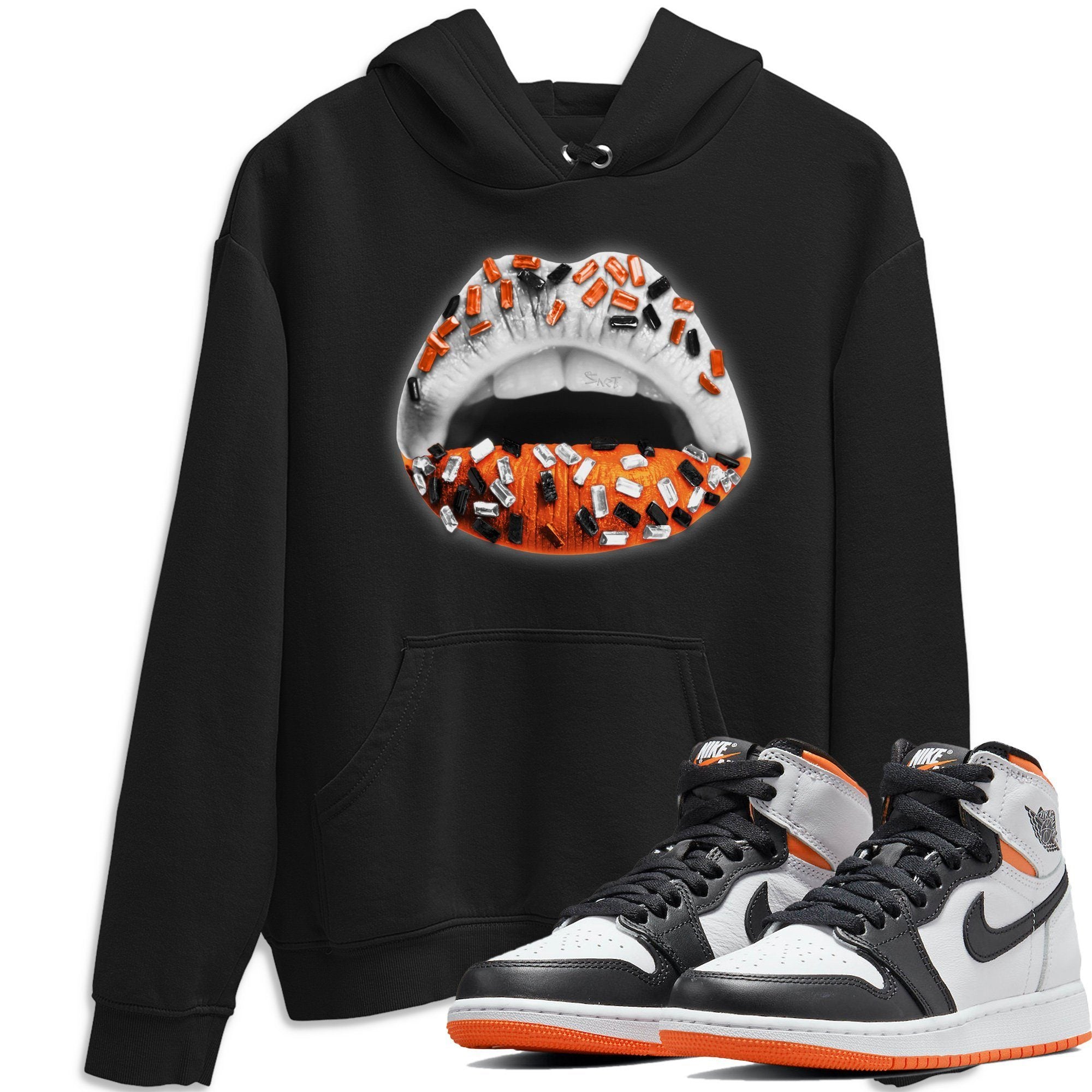 Jordan 1 Electro Orange Sneaker Matching T-Shirt Lips Jewel Sneaker Tees Jordan 1 Electro Orange Sneaker Release Tees Crew Neck Tees