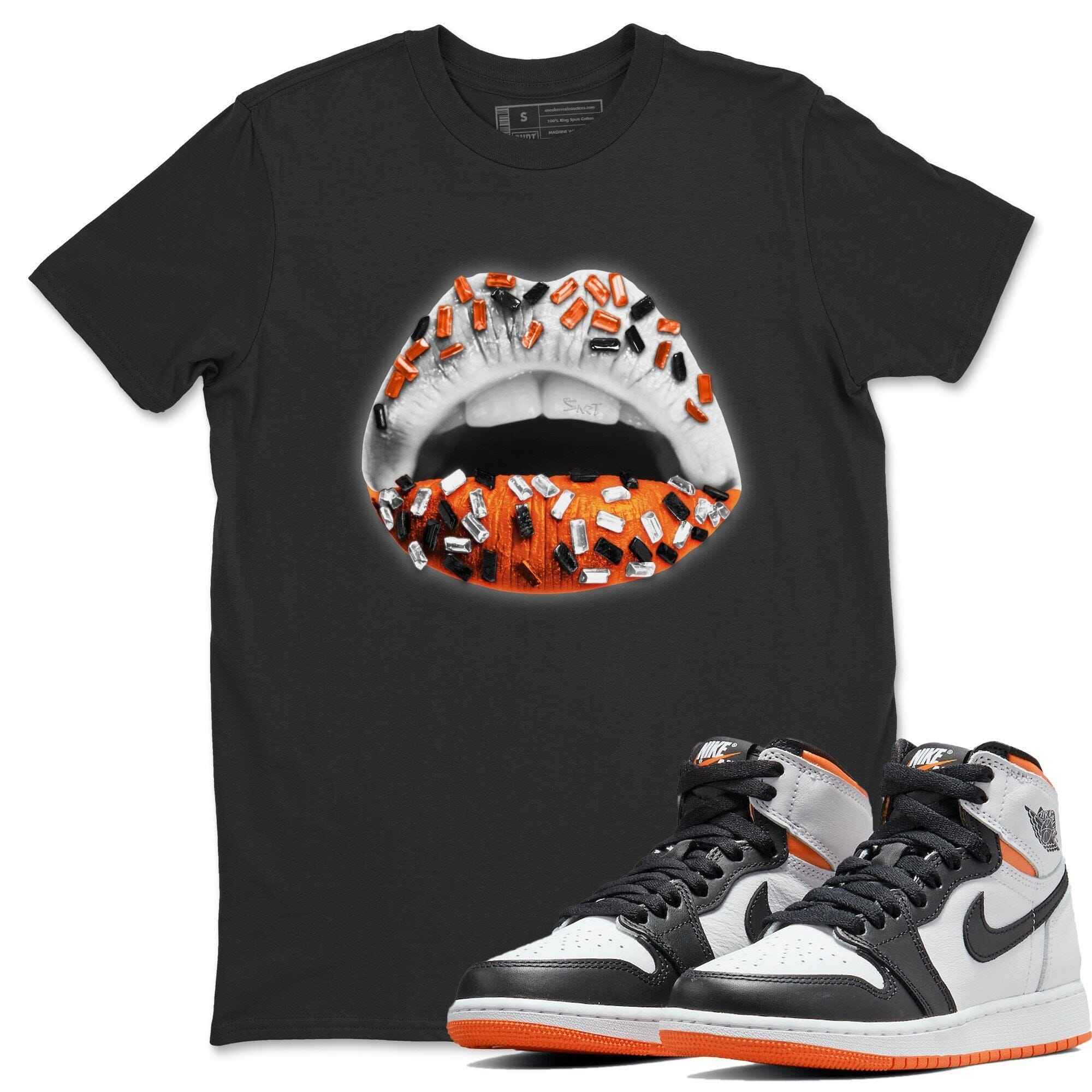 Jordan 1 Electro Orange Sneaker Matching T-Shirt Lips Jewel Sneaker Tees Jordan 1 Electro Orange Sneaker Release Tees Crew Neck Tees