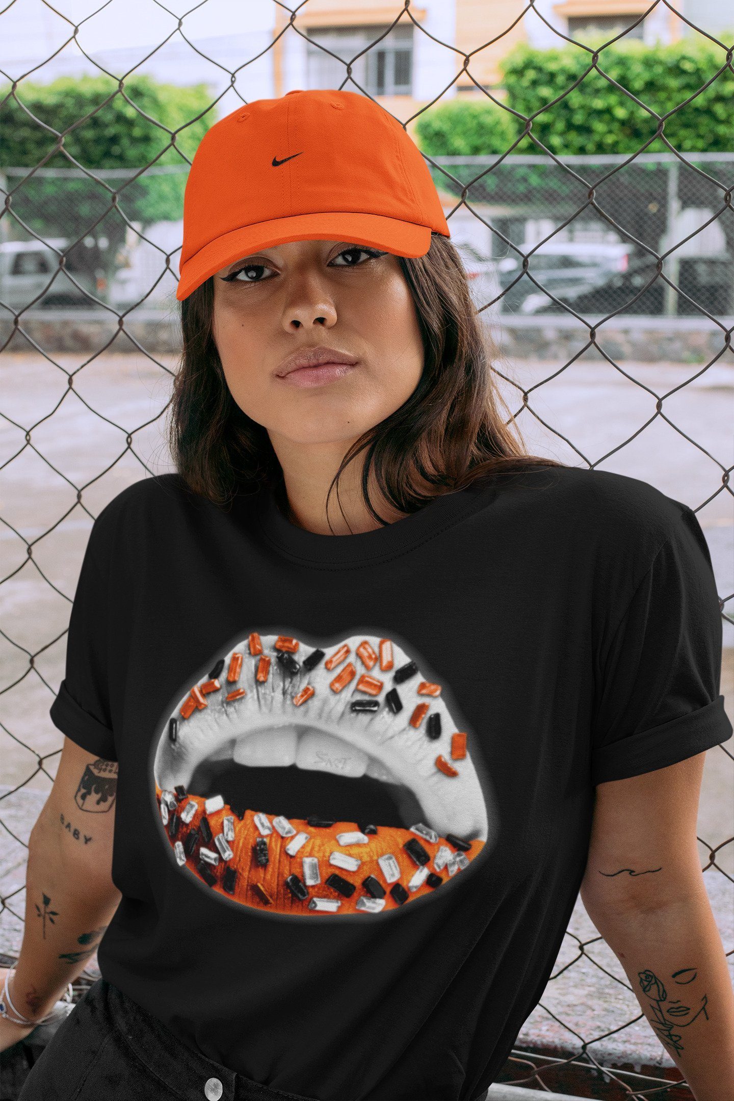 Jordan 1 Electro Orange Sneaker Matching T-Shirt Lips Jewel Sneaker Tees Jordan 1 Electro Orange Sneaker Release Tees Crew Neck Tees