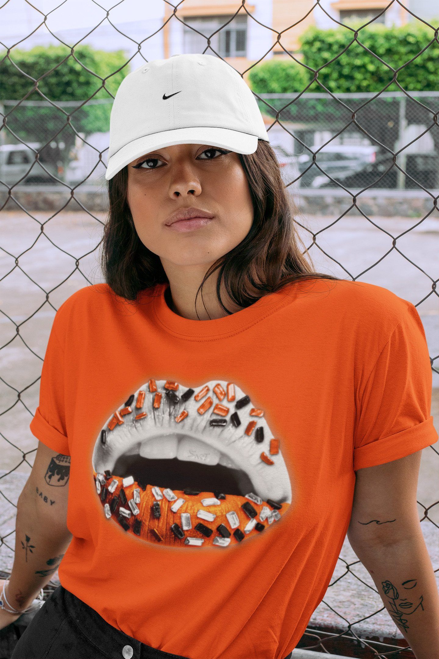 Jordan 1 Electro Orange Sneaker Matching T-Shirt Lips Jewel Sneaker Tees Jordan 1 Electro Orange Sneaker Release Tees Crew Neck Tees