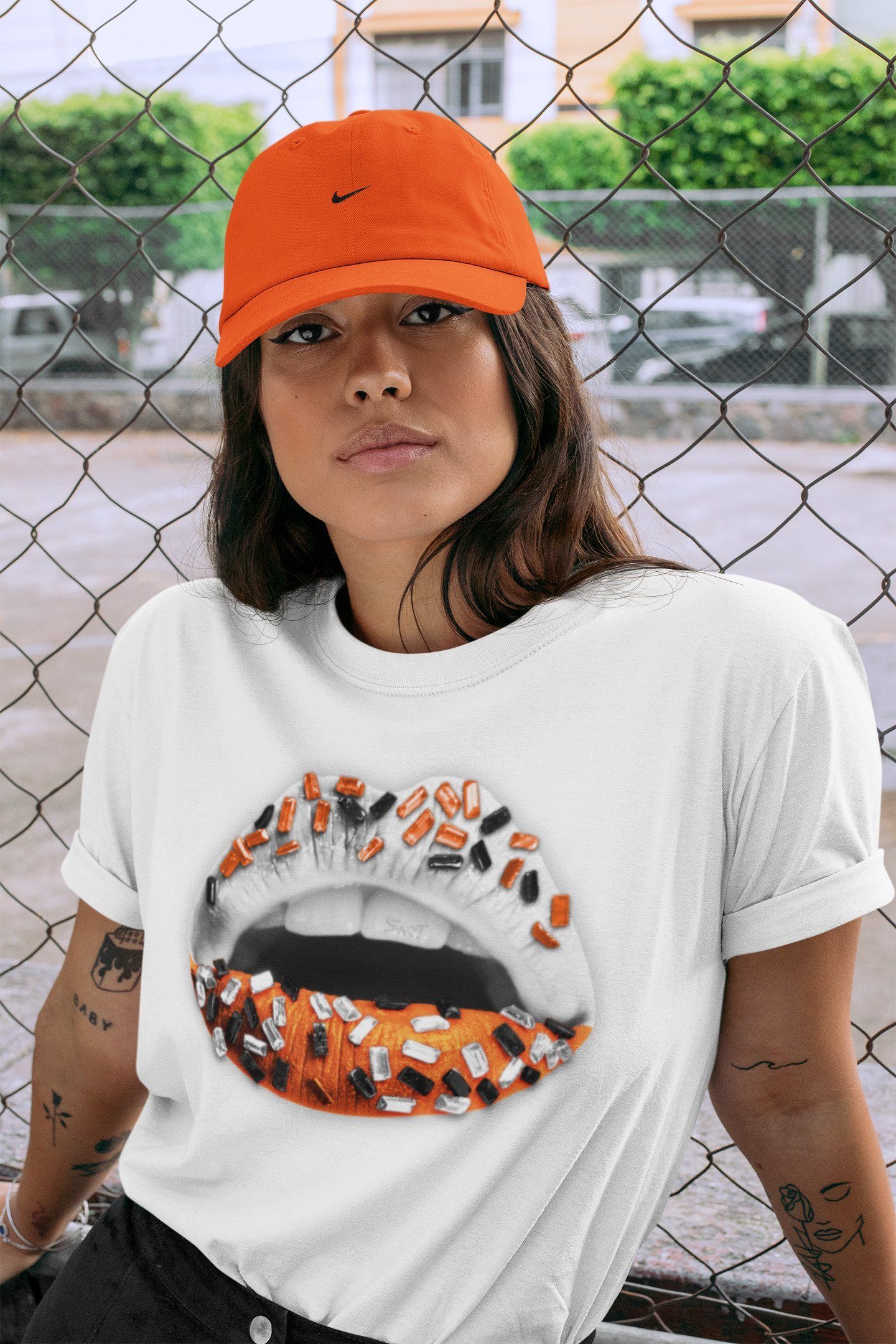 Jordan 1 Electro Orange Sneaker Matching T-Shirt Lips Jewel Sneaker Tees Jordan 1 Electro Orange Sneaker Release Tees Crew Neck Tees
