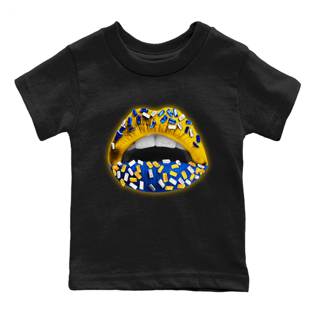 Jordan 1 Game Royal Varsity Maize Sneaker Matching T-Shirt Lips Jewel Sneaker Tees Jordan 1 Game Royal Varsity Maize Sneaker Release Tees Kids Shirts
