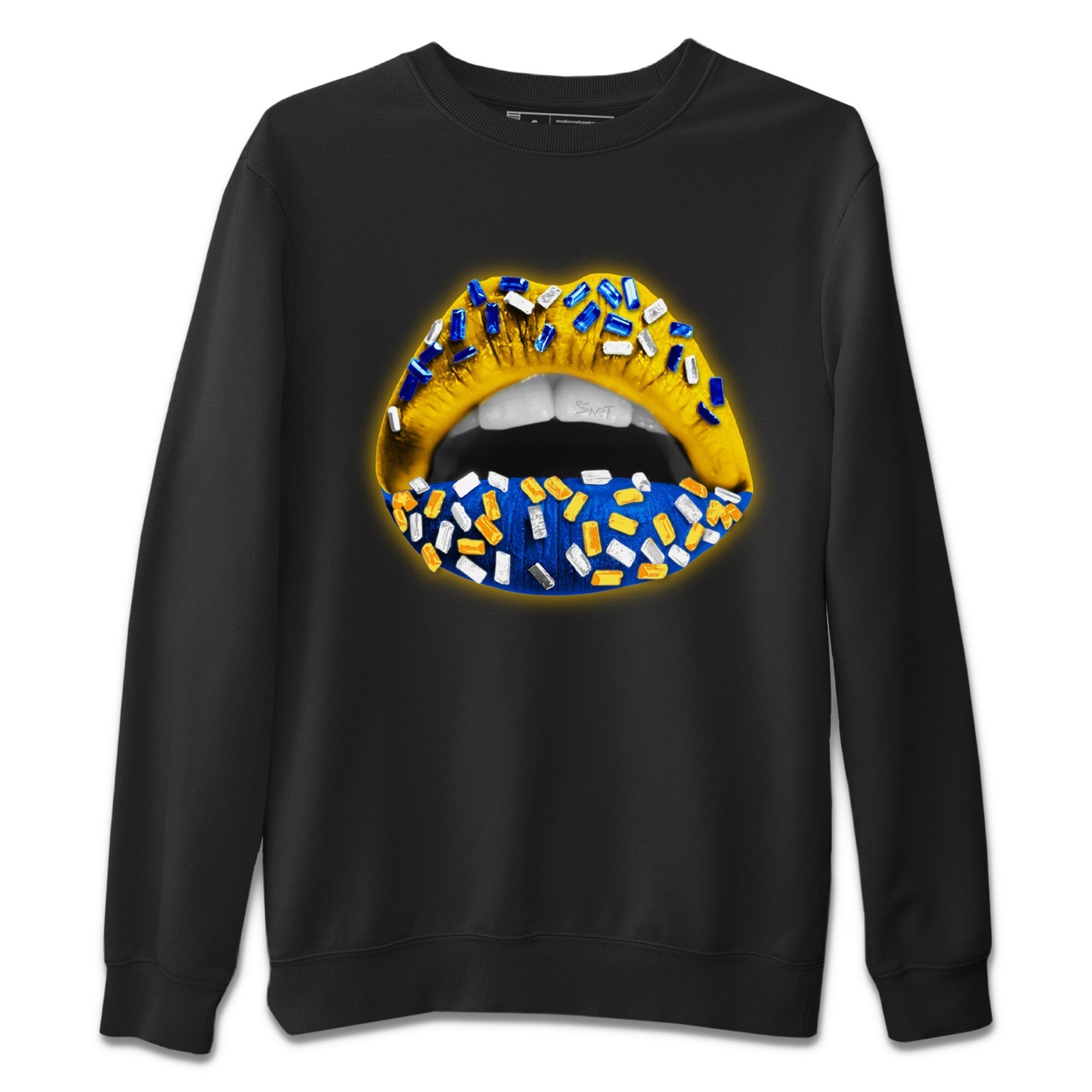 Jordan 1 Game Royal Varsity Maize Sneaker Matching T-Shirt Lips Jewel Sneaker Tees Jordan 1 Game Royal Varsity Maize Sneaker Release Tees Crew Neck Tees