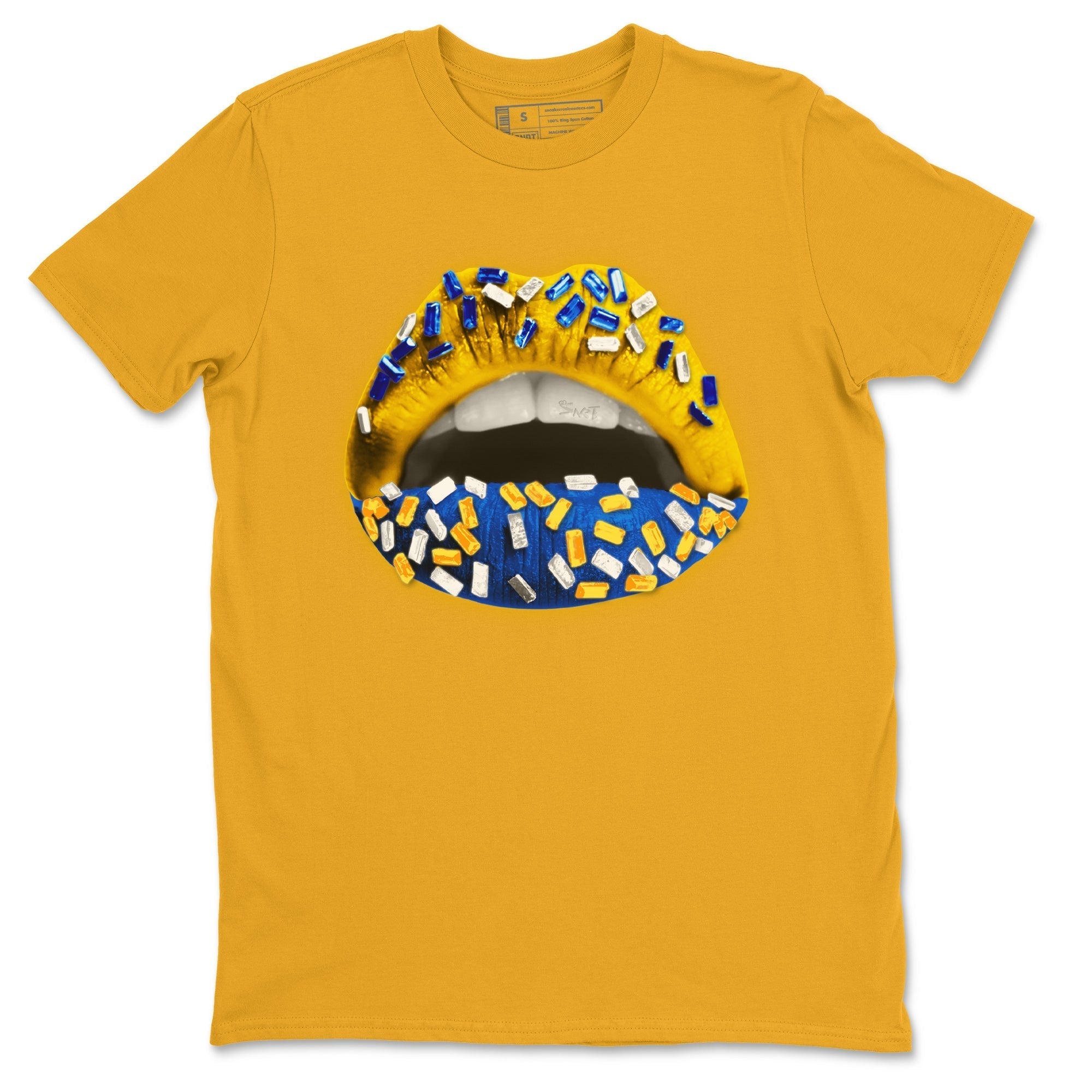 Jordan 1 Game Royal Varsity Maize Sneaker Matching T-Shirt Lips Jewel Sneaker Tees Jordan 1 Game Royal Varsity Maize Sneaker Release Tees Crew Neck Tees