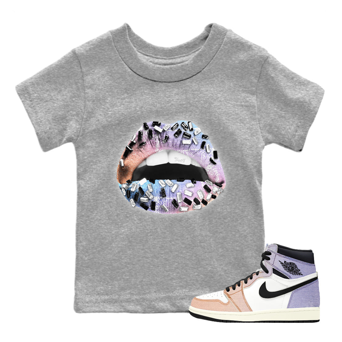 Jordan 1 Skyline Sneaker Matching T-Shirt Lips Jewel Sneaker Tees Jordan 1 Skyline Sneaker Release Tees Kids Shirts