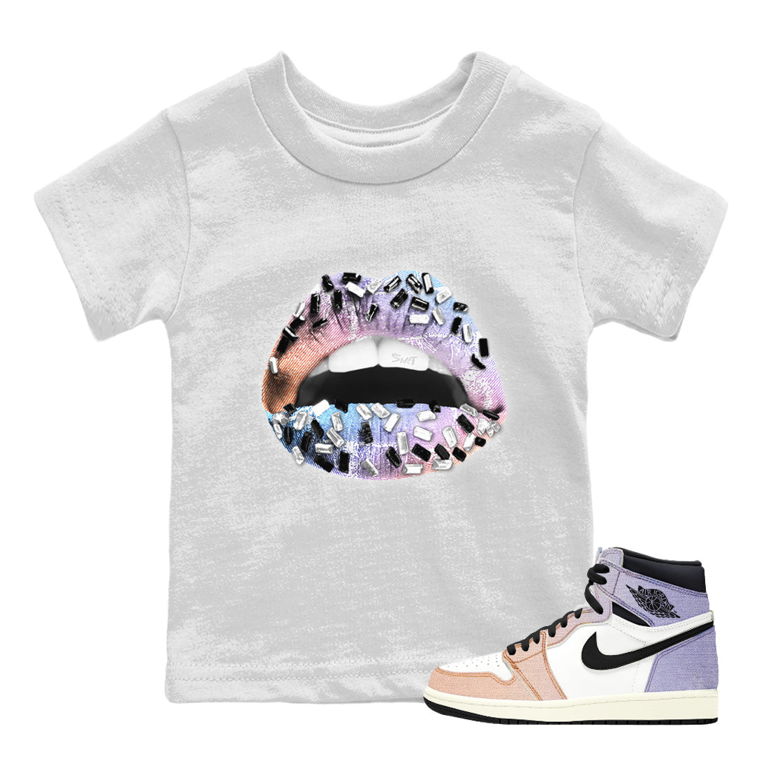 Jordan 1 Skyline Sneaker Matching T-Shirt Lips Jewel Sneaker Tees Jordan 1 Skyline Sneaker Release Tees Kids Shirts