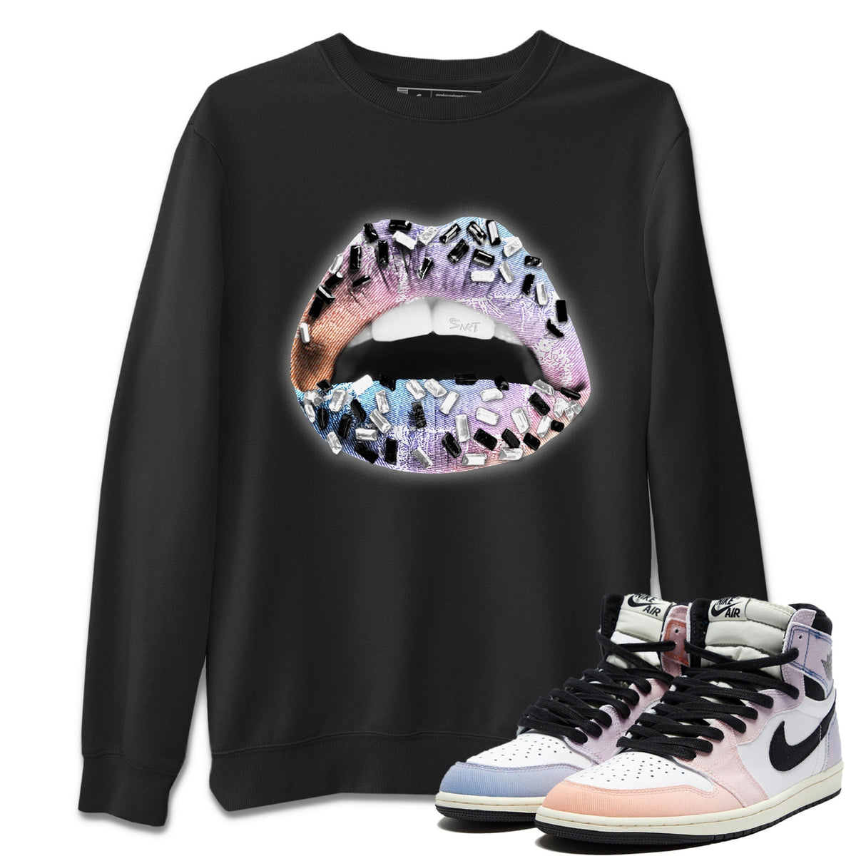 Jordan 1 Skyline Sneaker Matching T-Shirt Lips Jewel Sneaker Tees Jordan 1 Skyline Sneaker Release Tees Crew Neck Tees