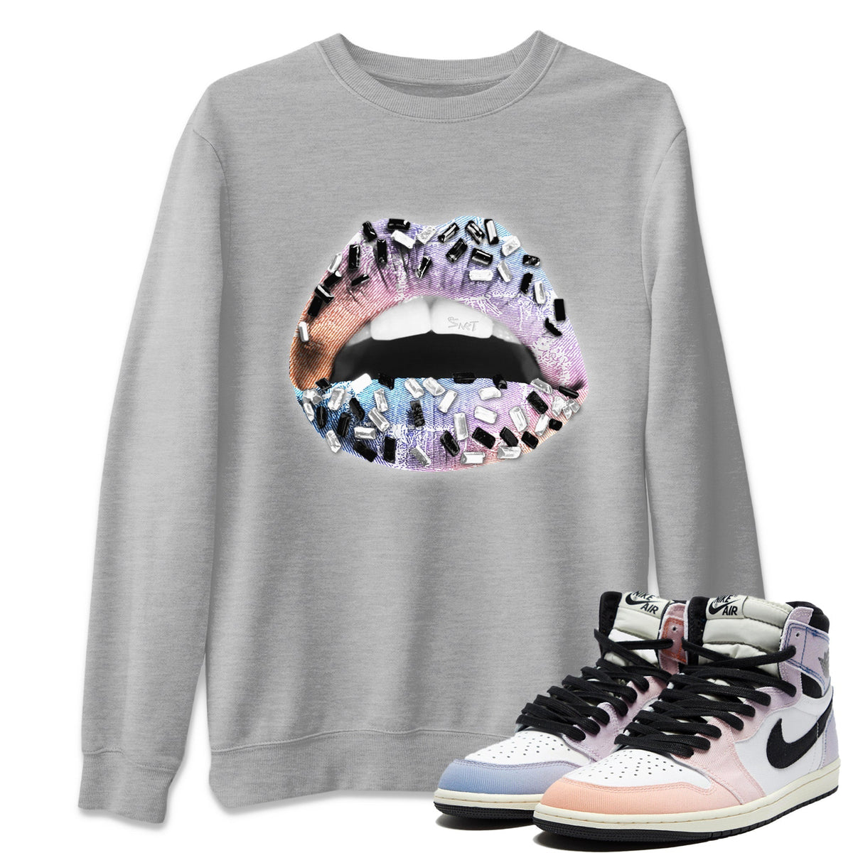 Jordan 1 Skyline Sneaker Matching T-Shirt Lips Jewel Sneaker Tees Jordan 1 Skyline Sneaker Release Tees Crew Neck Tees