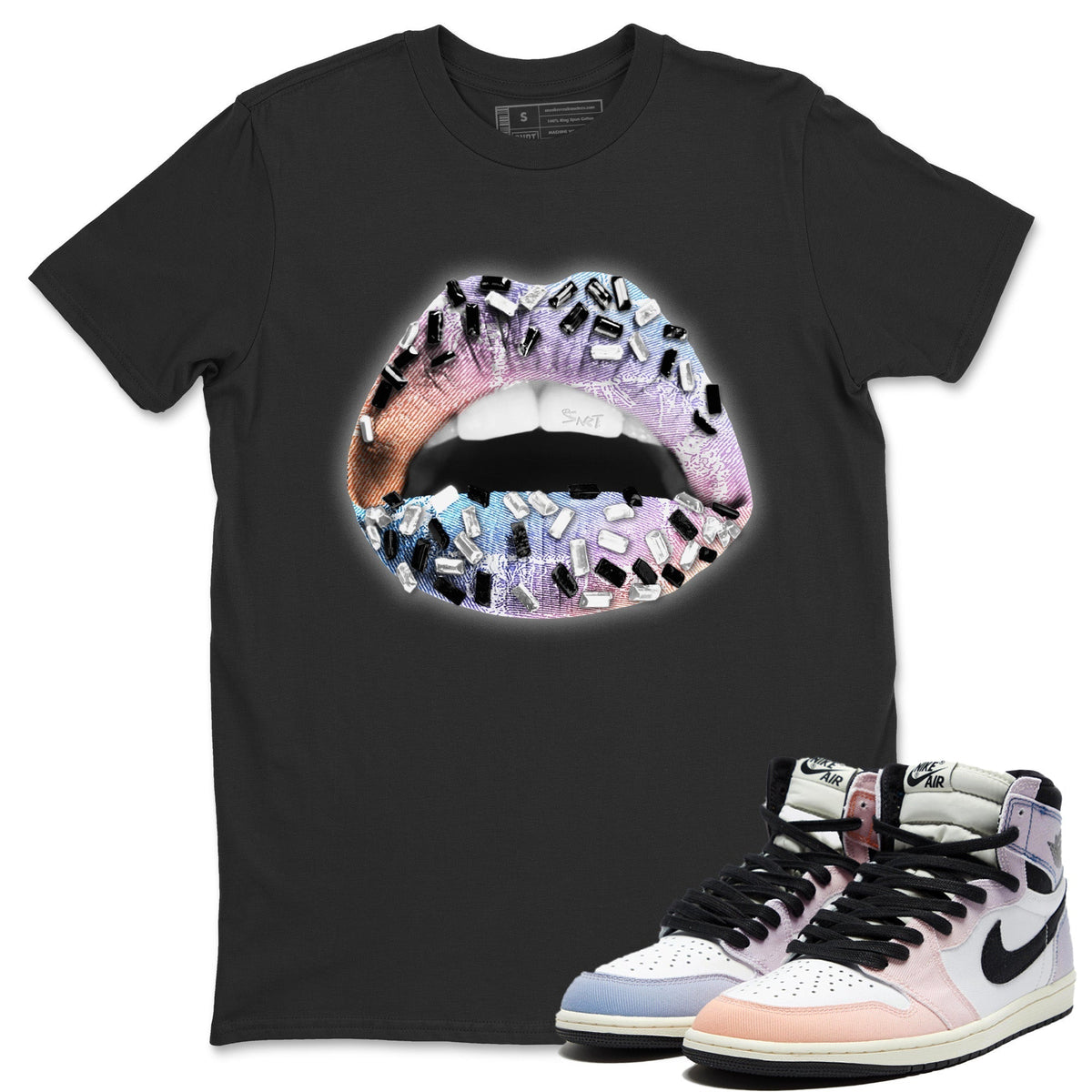 Jordan 1 Skyline Sneaker Matching T-Shirt Lips Jewel Sneaker Tees Jordan 1 Skyline Sneaker Release Tees Crew Neck Tees