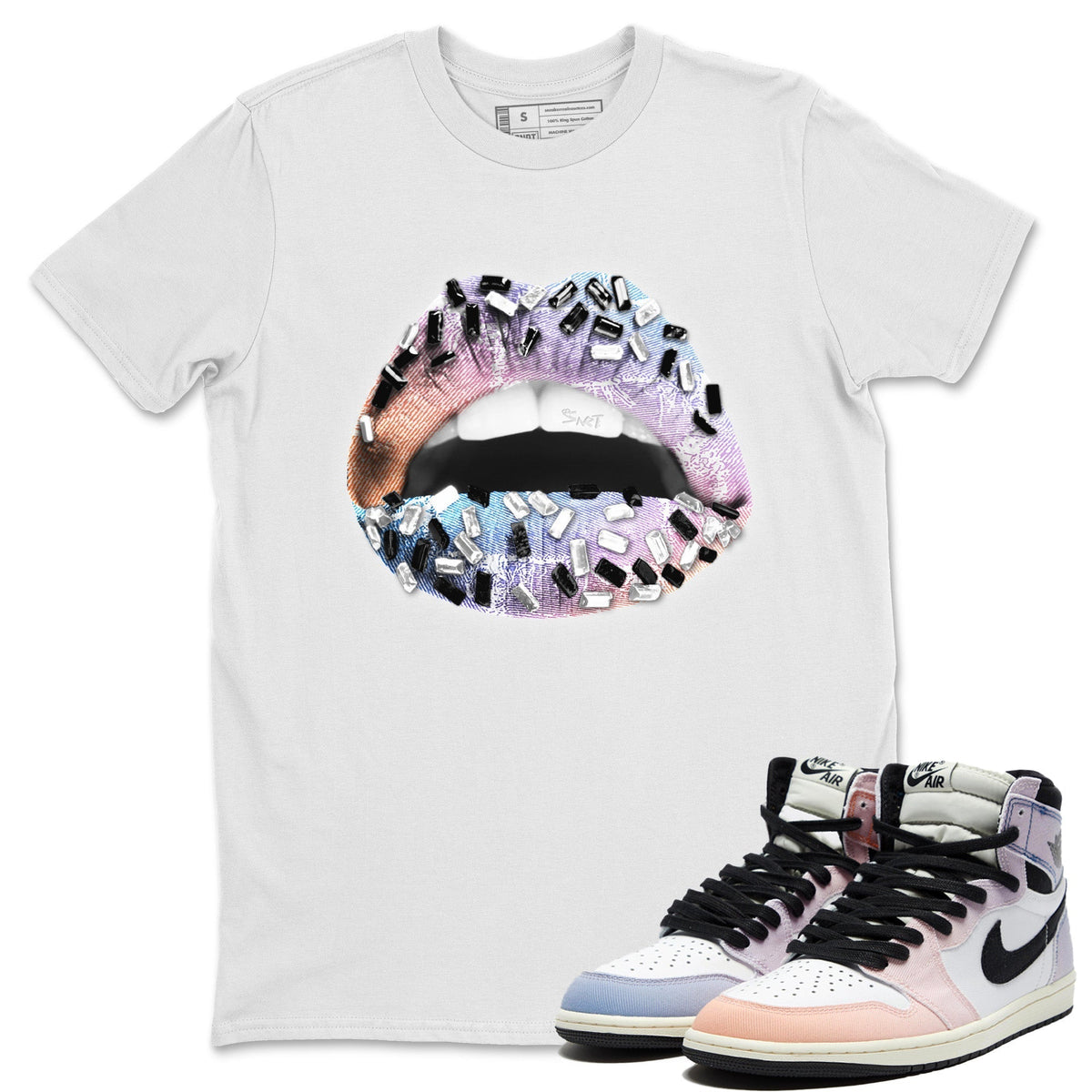 Jordan 1 Skyline Sneaker Matching T-Shirt Lips Jewel Sneaker Tees Jordan 1 Skyline Sneaker Release Tees Crew Neck Tees