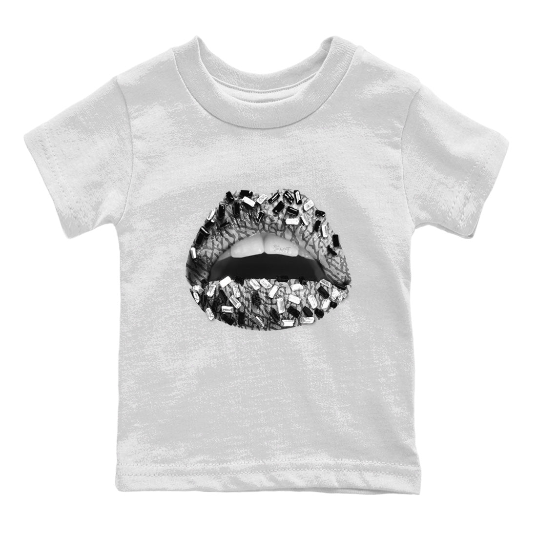 Jordan 1 White Cement Sneaker Matching T-Shirt Lips Jewel Sneaker Tees Jordan 1 White Cement Sneaker Release Tees Kids Shirts