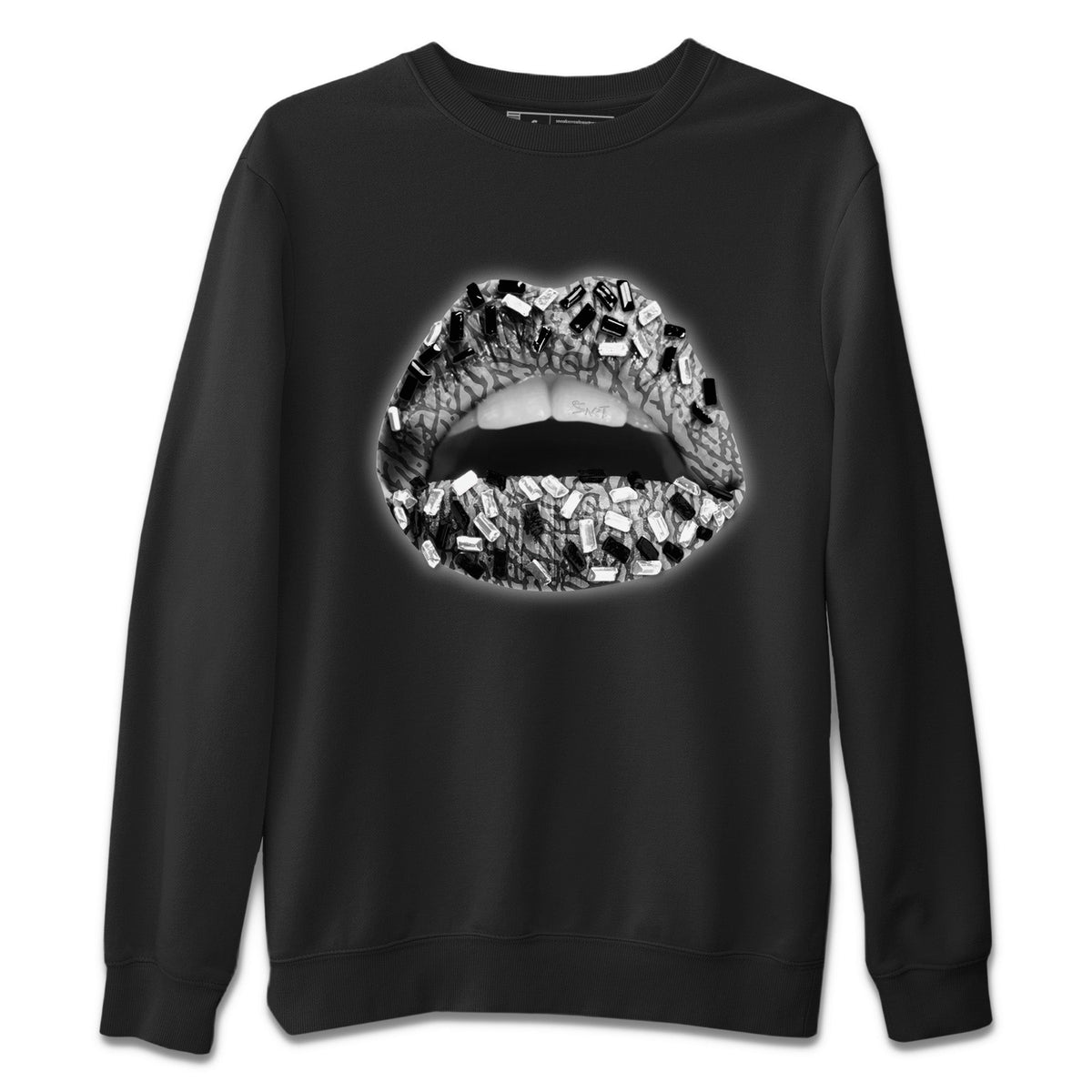 Jordan 1 White Cement Sneaker Matching T-Shirt Lips Jewel Sneaker Tees Jordan 1 White Cement Sneaker Release Tees Crew Neck Tees