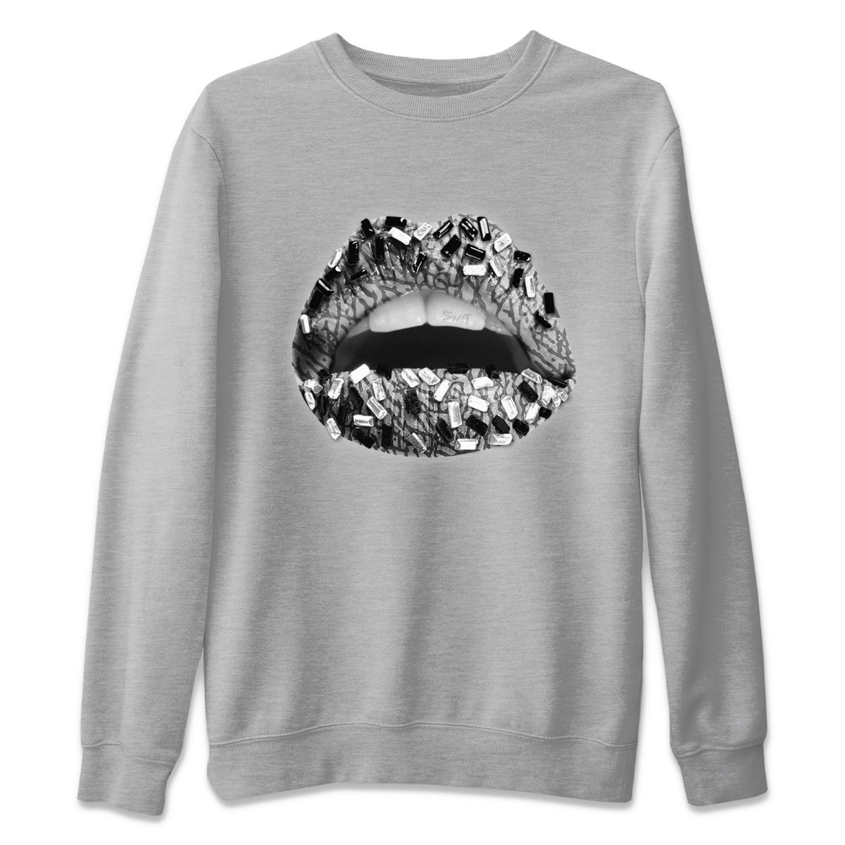 Jordan 1 White Cement Sneaker Matching T-Shirt Lips Jewel Sneaker Tees Jordan 1 White Cement Sneaker Release Tees Crew Neck Tees