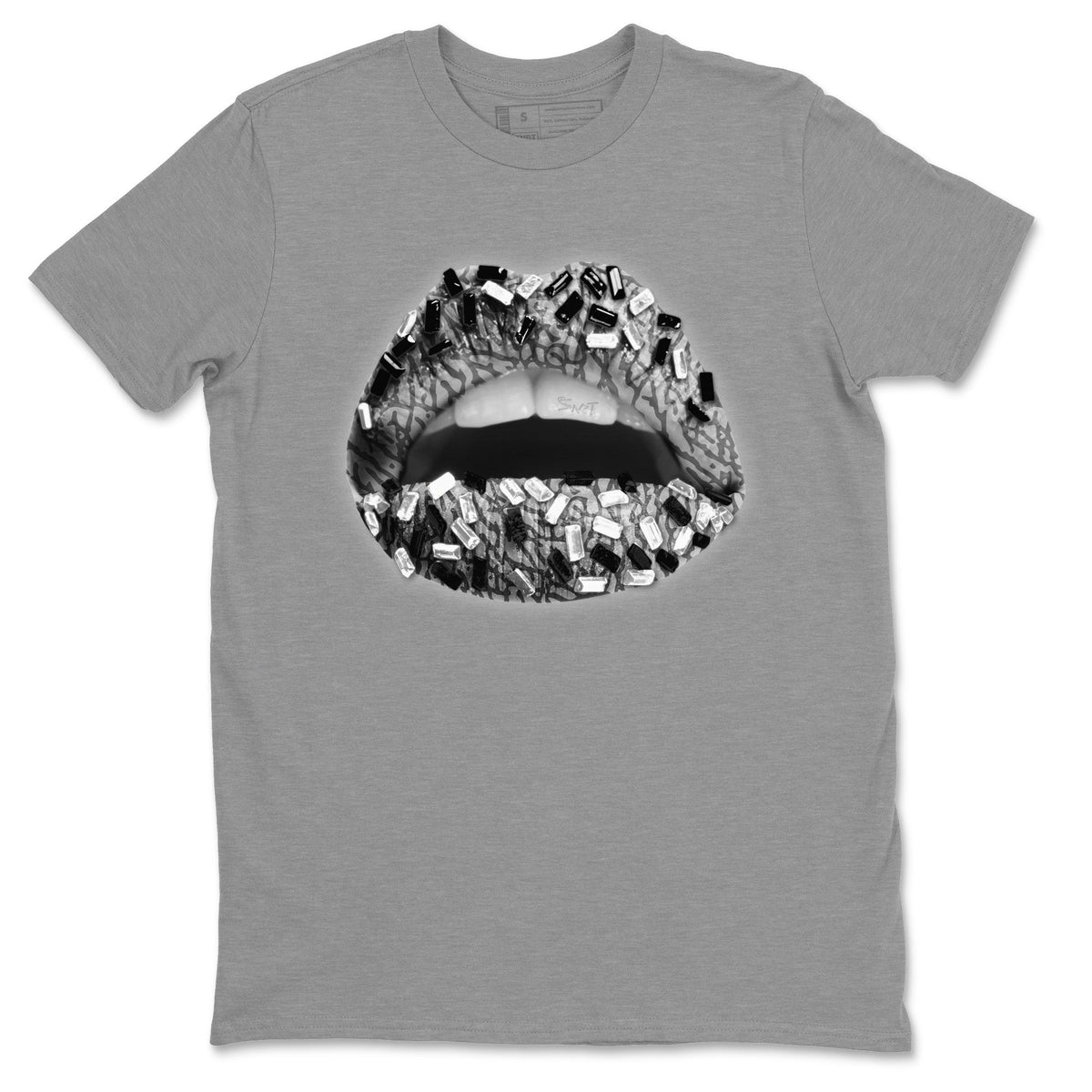 Jordan 1 White Cement Sneaker Matching T-Shirt Lips Jewel Sneaker Tees Jordan 1 White Cement Sneaker Release Tees Crew Neck Tees