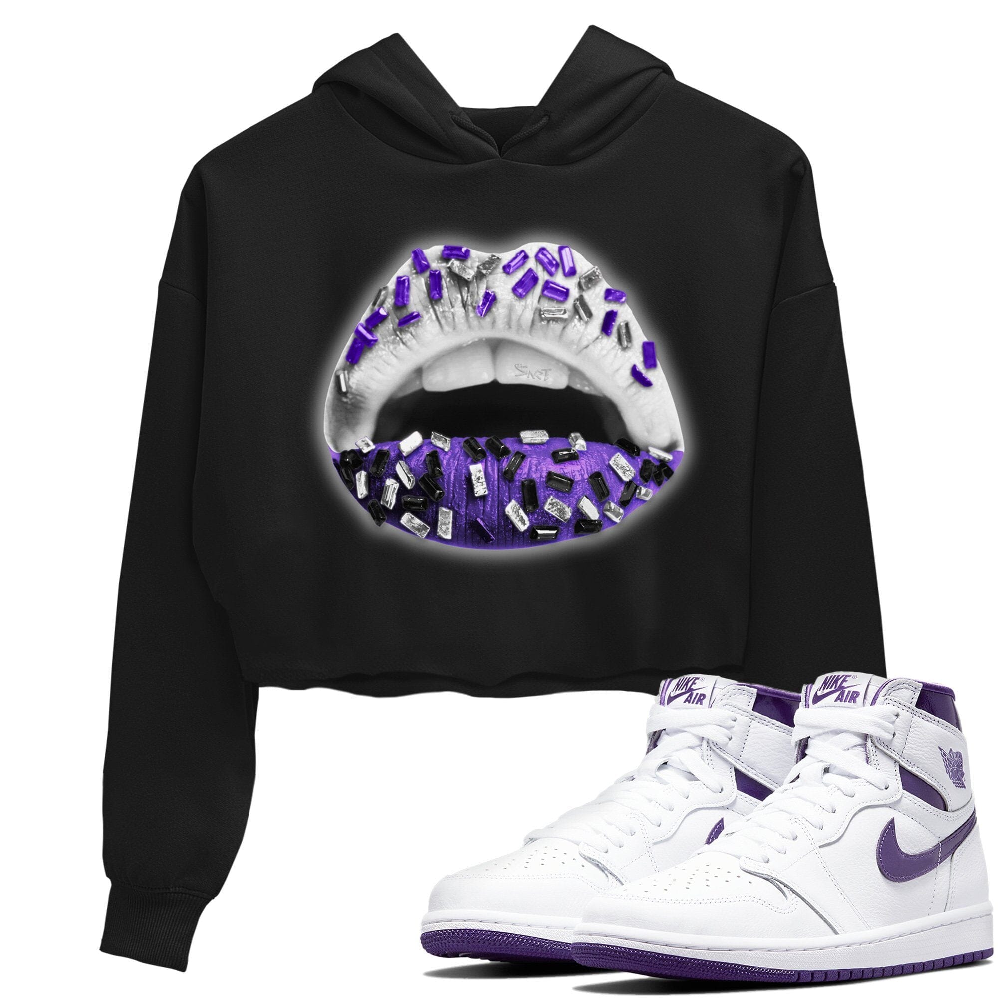 Jordan 1 WMNS Court Purple Sneaker Matching T-Shirt Lips Jewel Sneaker Tees Jordan 1 WMNS Court Purple Sneaker Release Tees Women's Shirts