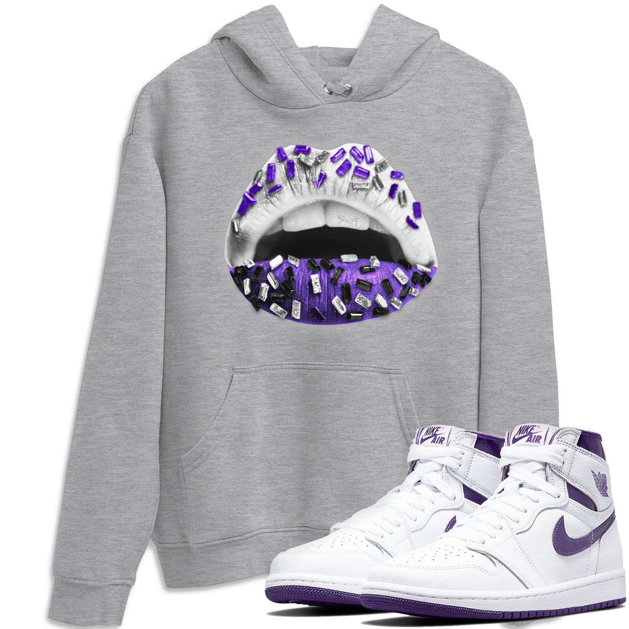 Jordan 1 WMNS Court Purple Shirt To Match Jordans Lips Jewel Sneaker Tees Jordan 1 WMNS Court Purple Drip Gear Zone Sneaker Matching Clothing Unisex Shirts