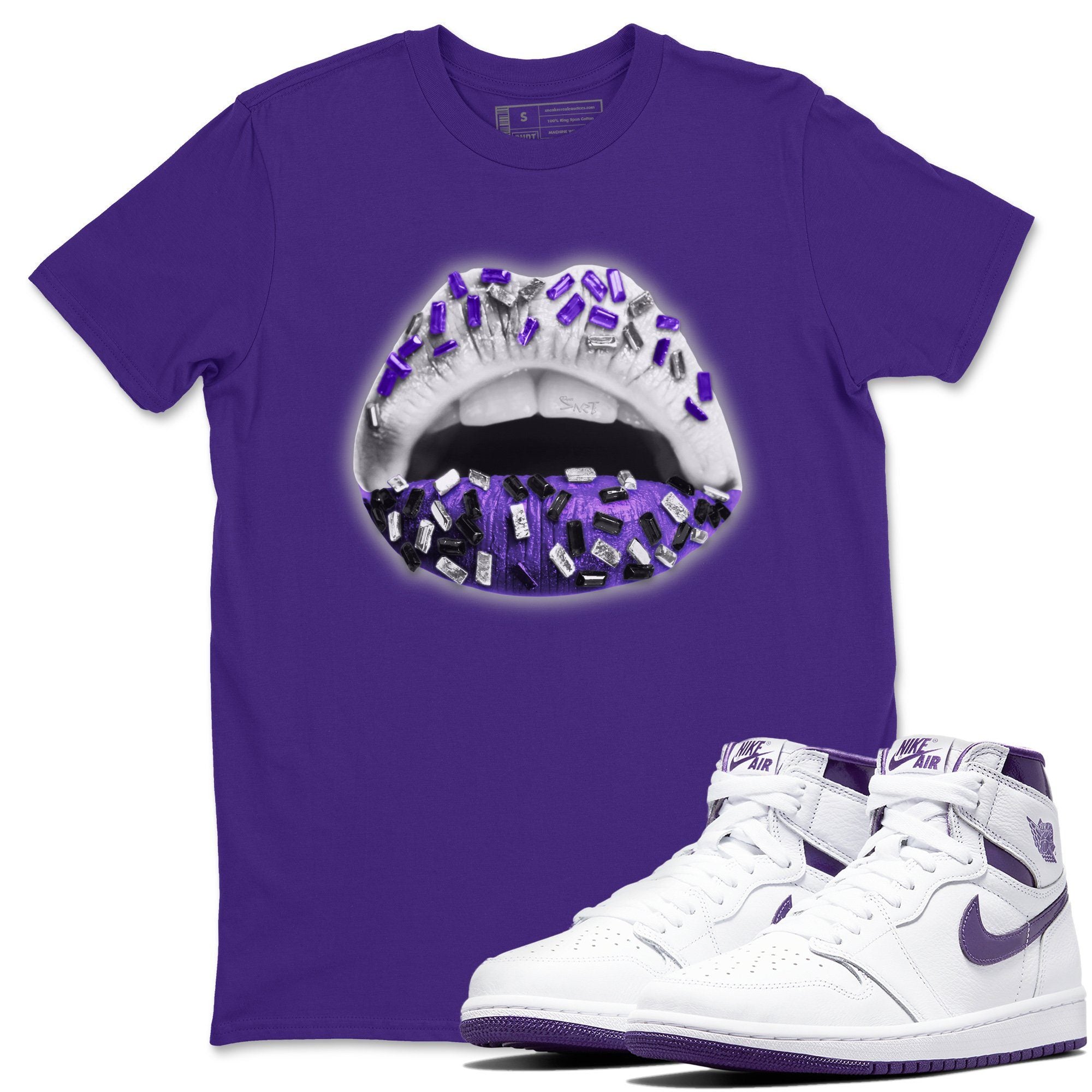 Jordan 1 WMNS Court Purple Shirt To Match Jordans Lips Jewel Sneaker Tees Jordan 1 WMNS Court Purple Drip Gear Zone Sneaker Matching Clothing Unisex Shirts