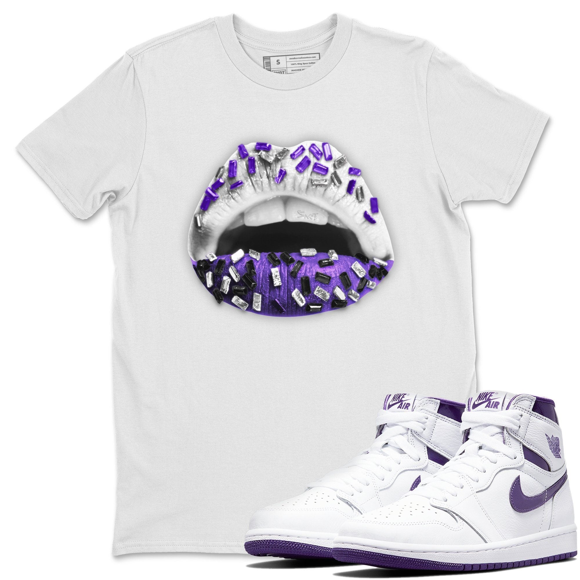 Jordan 1 WMNS Court Purple Shirt To Match Jordans Lips Jewel Sneaker Tees Jordan 1 WMNS Court Purple Drip Gear Zone Sneaker Matching Clothing Unisex Shirts