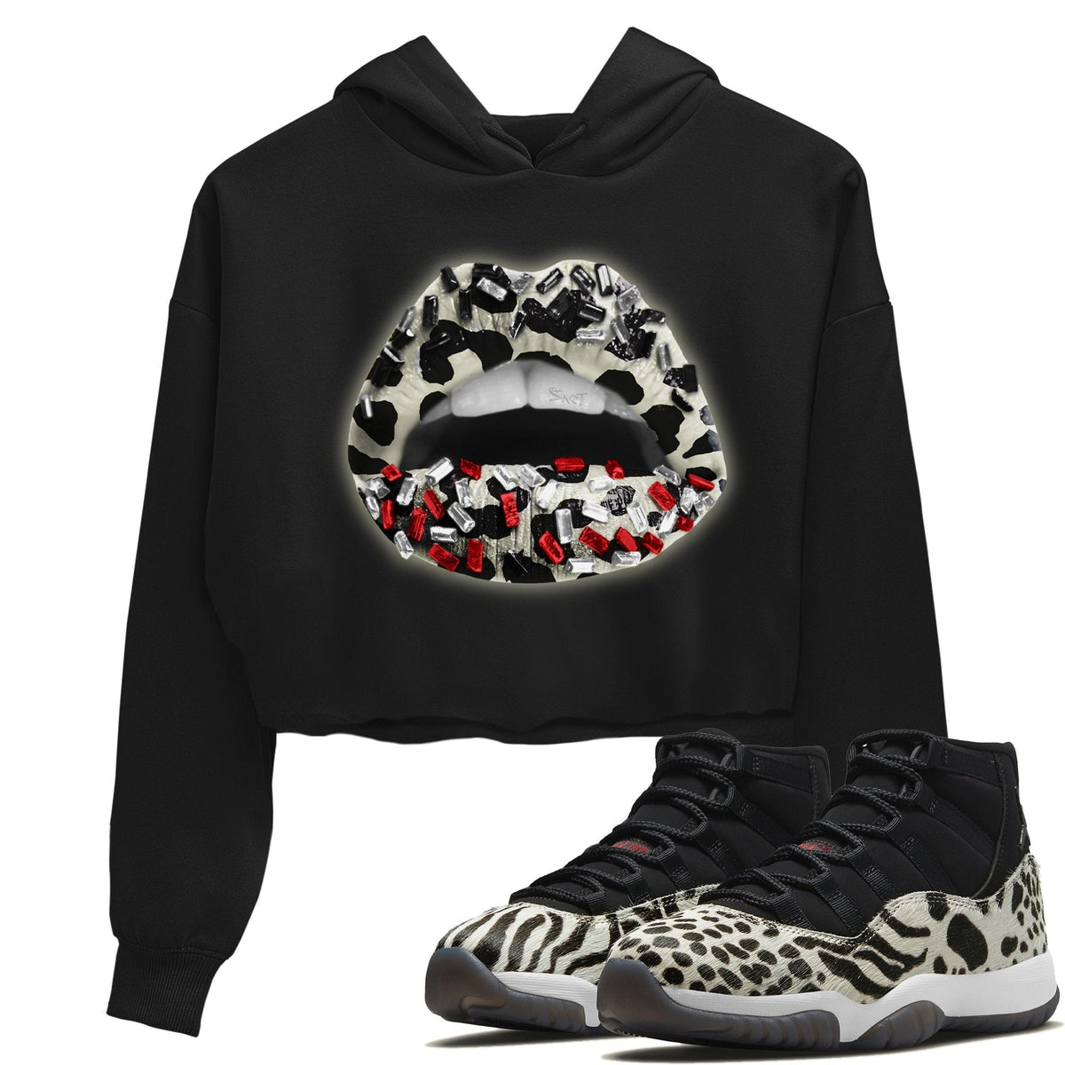 Jordan 11 Animal Instinct Sneaker Matching T-Shirt Lips Jewel Sneaker Tees Jordan 11 Animal Instinct Sneaker Release Tees Women's Shirts
