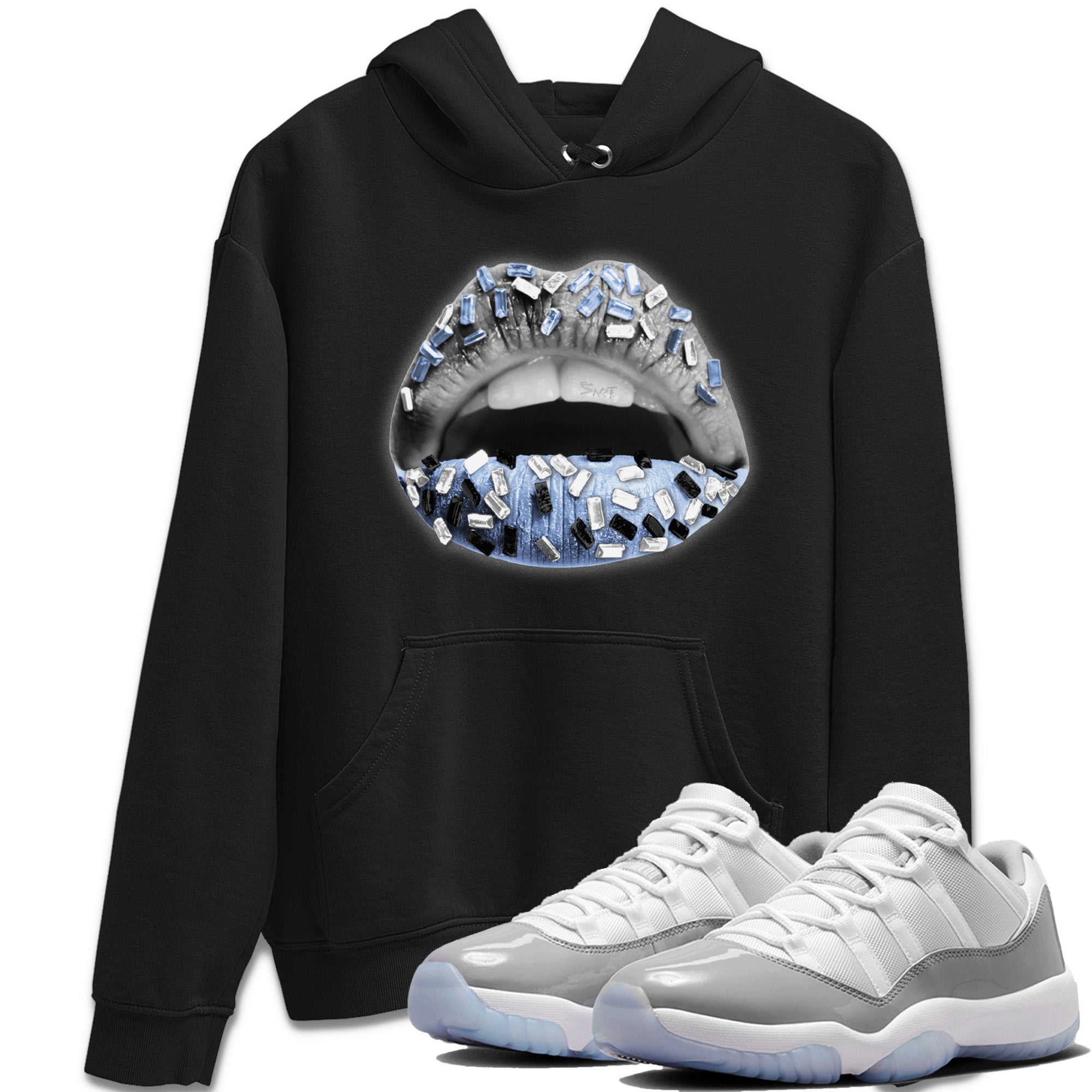 Air Jordan 11 White Cement Sneaker Match Tees Lips Jewel Streetwear Sneaker Shirt Air Jordan 11 Cement Grey Sneaker Release Tees Unisex Shirts Black 1