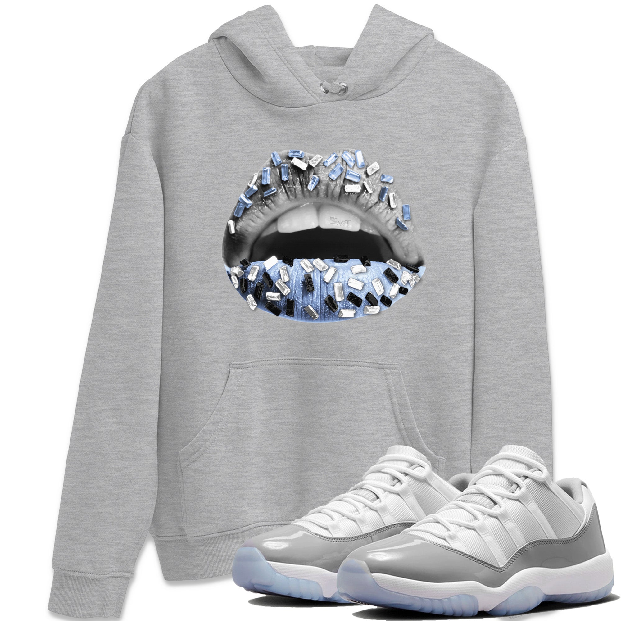 Air Jordan 11 White Cement Sneaker Match Tees Lips Jewel Streetwear Sneaker Shirt Air Jordan 11 Cement Grey Sneaker Release Tees Unisex Shirts Heather Grey 1