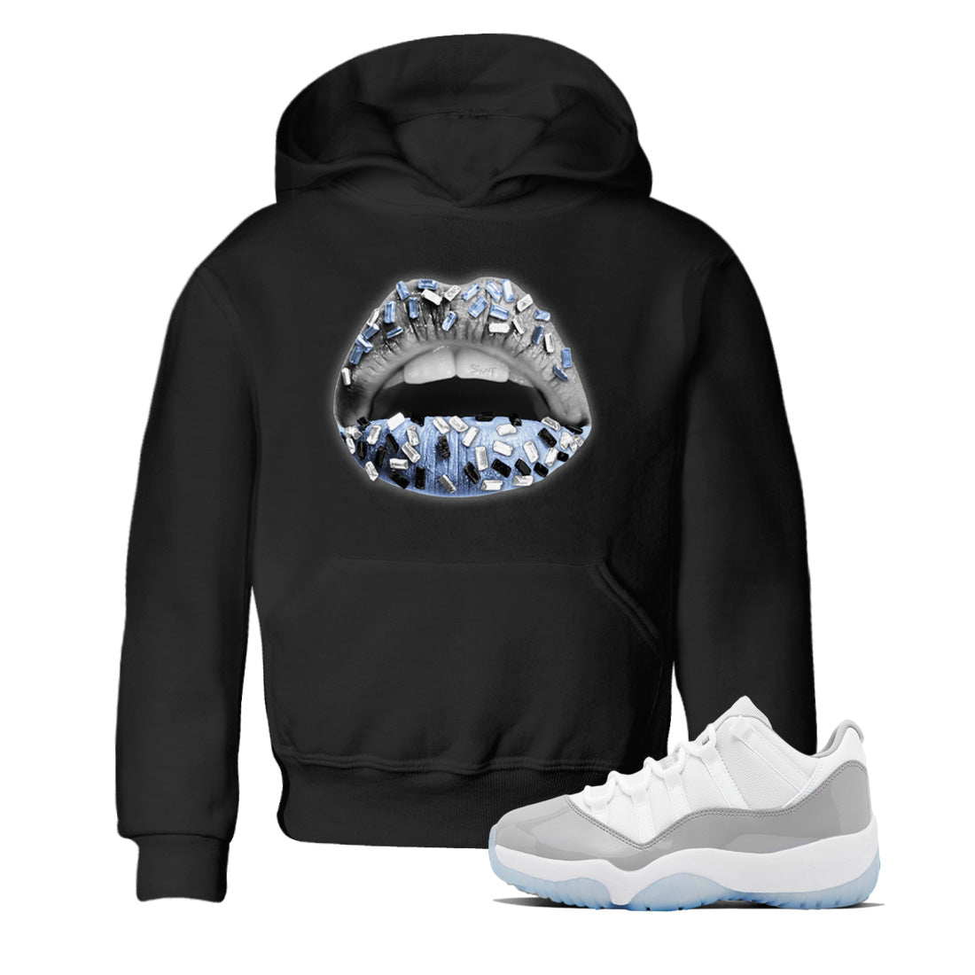 Air Jordan 11 White Cement Sneaker Match Tees Lips Jewel Streetwear Sneaker Shirt Air Jordan 11 Cement Grey Sneaker Release Tees Kids Shirts Black 1