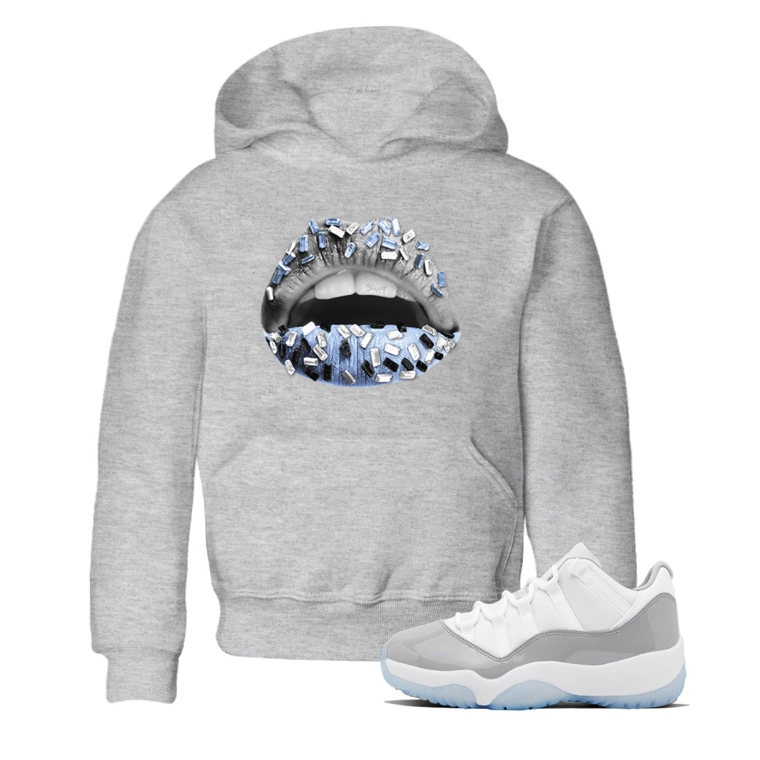Air Jordan 11 White Cement Sneaker Match Tees Lips Jewel Streetwear Sneaker Shirt Air Jordan 11 Cement Grey Sneaker Release Tees Kids Shirts Heather Grey 1