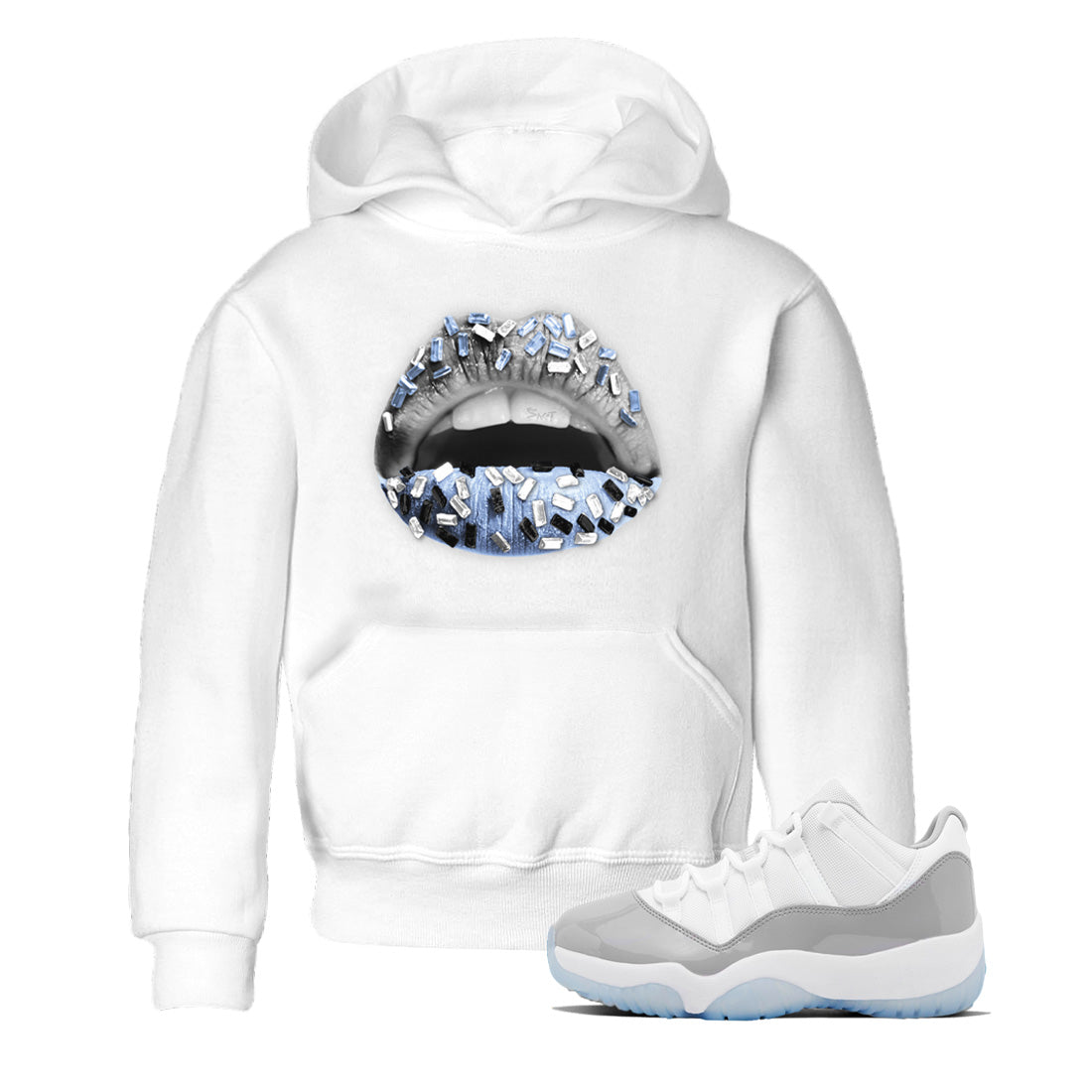 Air Jordan 11 White Cement Sneaker Match Tees Lips Jewel Streetwear Sneaker Shirt Air Jordan 11 Cement Grey Sneaker Release Tees Kids Shirts White 1