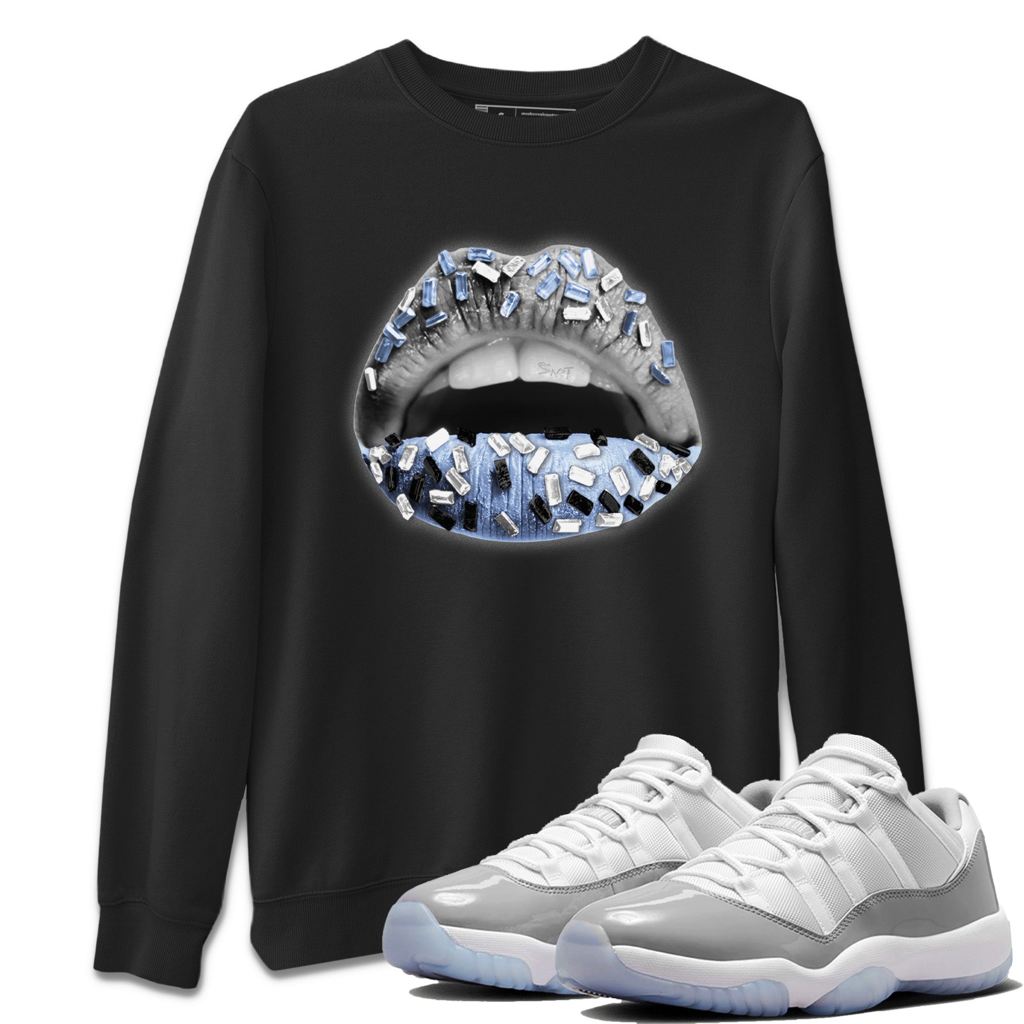 Air Jordan 11 White Cement Sneaker Match Tees Lips Jewel Streetwear Sneaker Shirt Air Jordan 11 Cement Grey Sneaker Release Tees Unisex Shirts Black 1