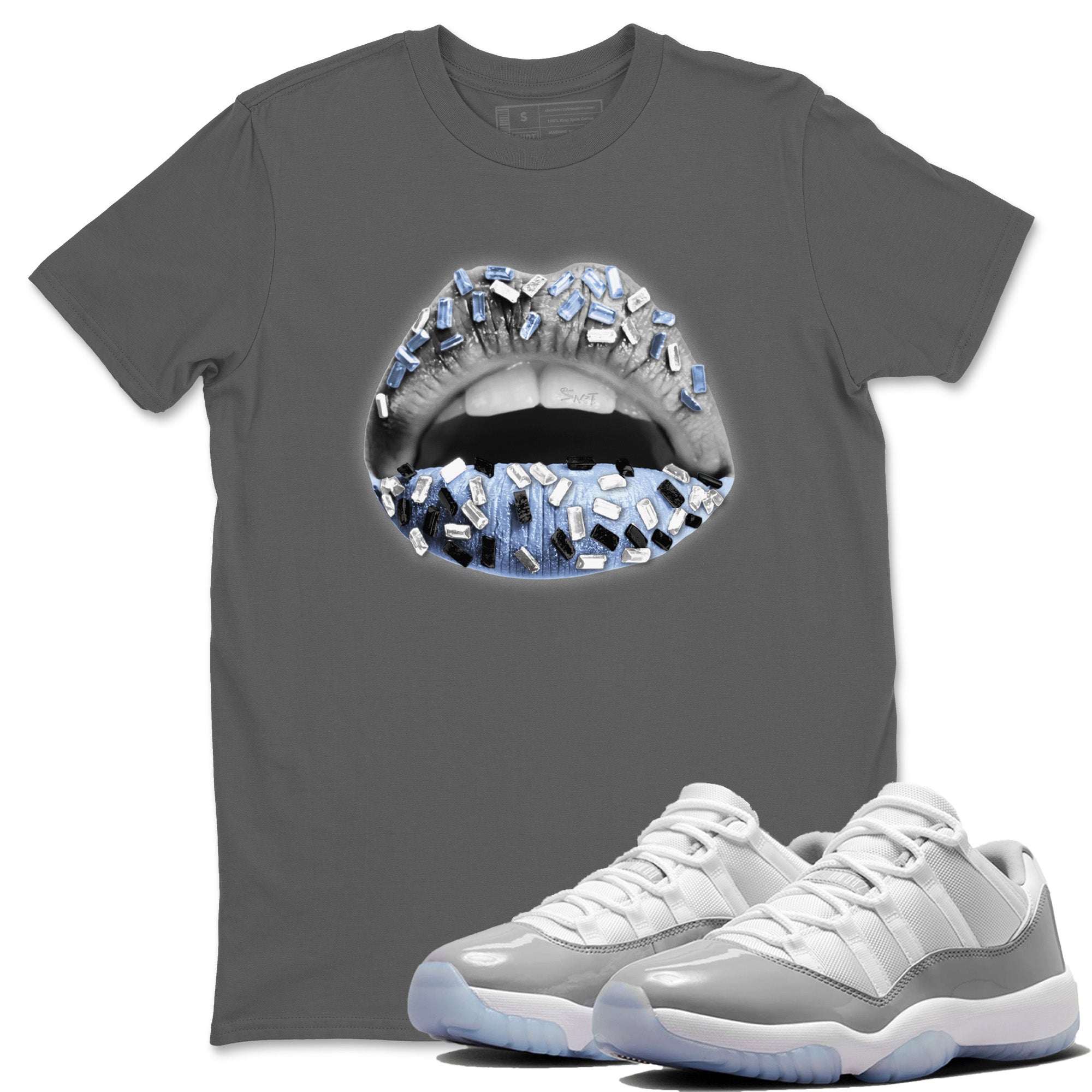 Air Jordan 11 White Cement Sneaker Match Tees Lips Jewel Streetwear Sneaker Shirt Air Jordan 11 Cement Grey Sneaker Release Tees Unisex Shirts Cool Grey 1
