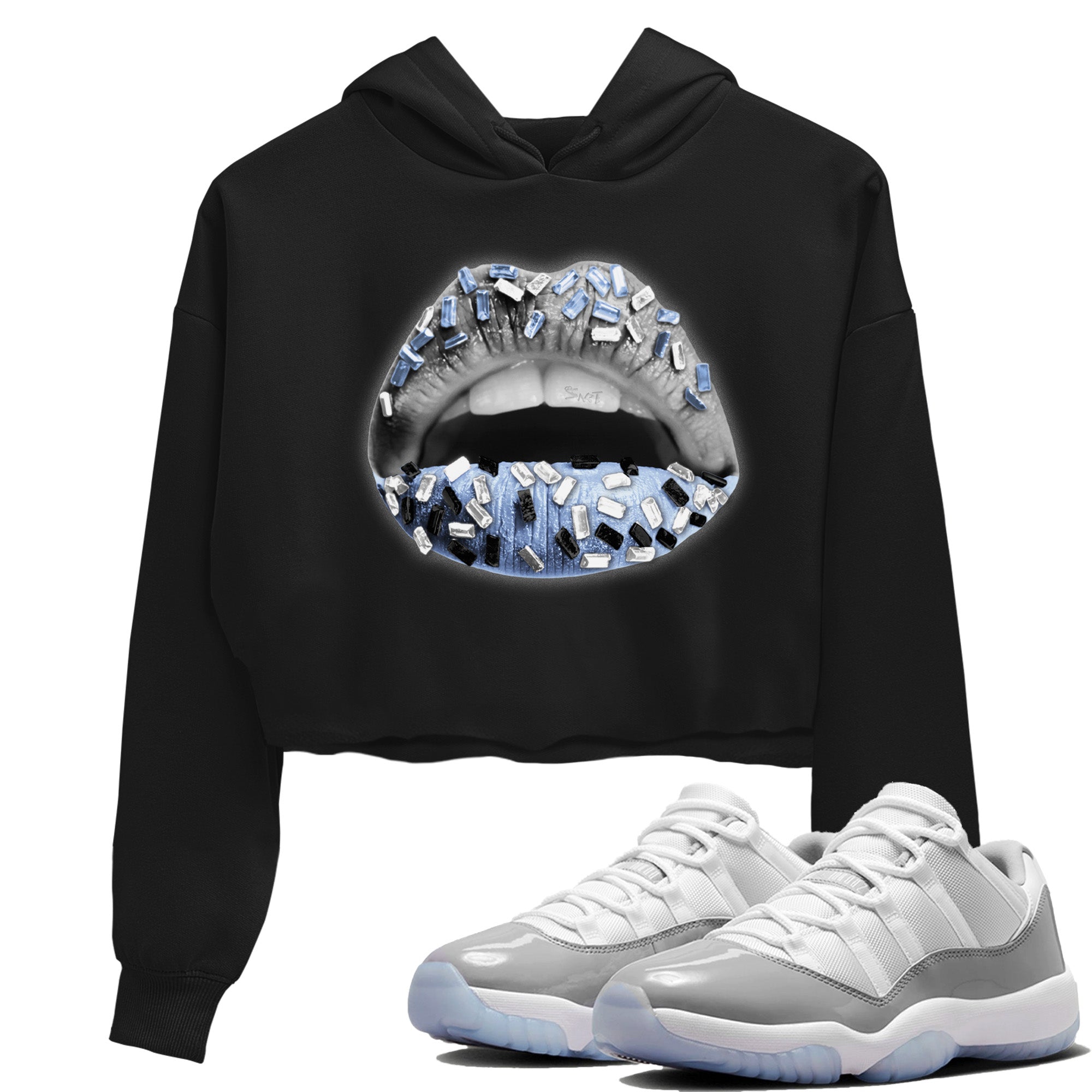 Air Jordan 11 White Cement Sneaker Match Tees Lips Jewel Streetwear Sneaker Shirt Air Jordan 11 Cement Grey Sneaker Release Tees Women's Shirts Black 1