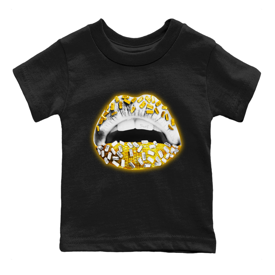Jordan 11 Yellow Python Sneaker Matching T-Shirt Lips Jewel Sneaker Tees Jordan 11 Yellow Python Sneaker Release Tees Kids Shirts