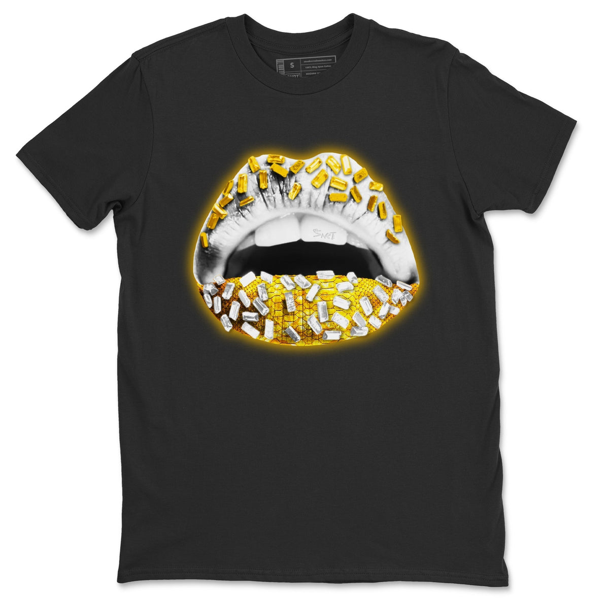 Jordan 11 Yellow Python Sneaker Matching T-Shirt Lips Jewel Sneaker Tees Jordan 11 Yellow Python Sneaker Release Tees Crew Neck Tees