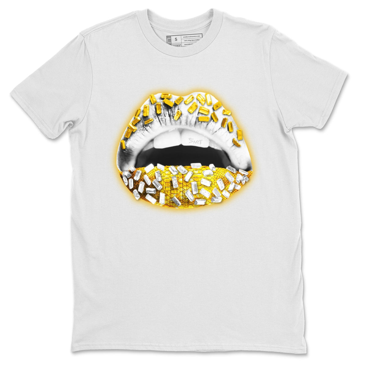 Jordan 11 Yellow Python Sneaker Matching T-Shirt Lips Jewel Sneaker Tees Jordan 11 Yellow Python Sneaker Release Tees Crew Neck Tees