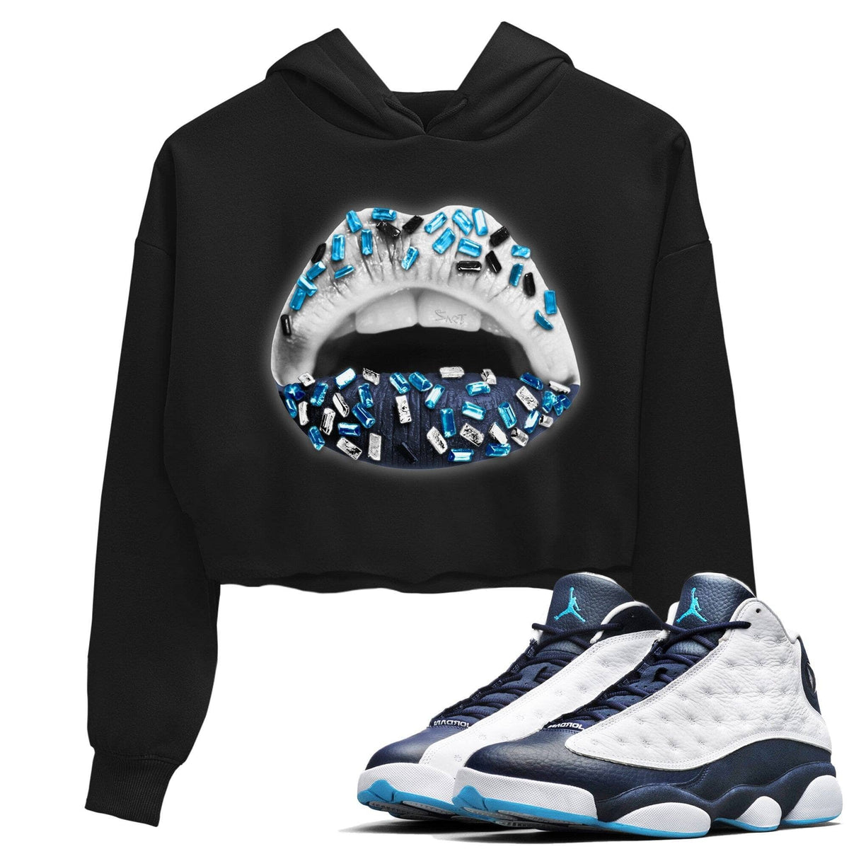 Jordan 13 Obsidian Sneaker Matching T-Shirt Lips Jewel Sneaker Tees Jordan 13 Obsidian Sneaker Release Tees Women's Shirts
