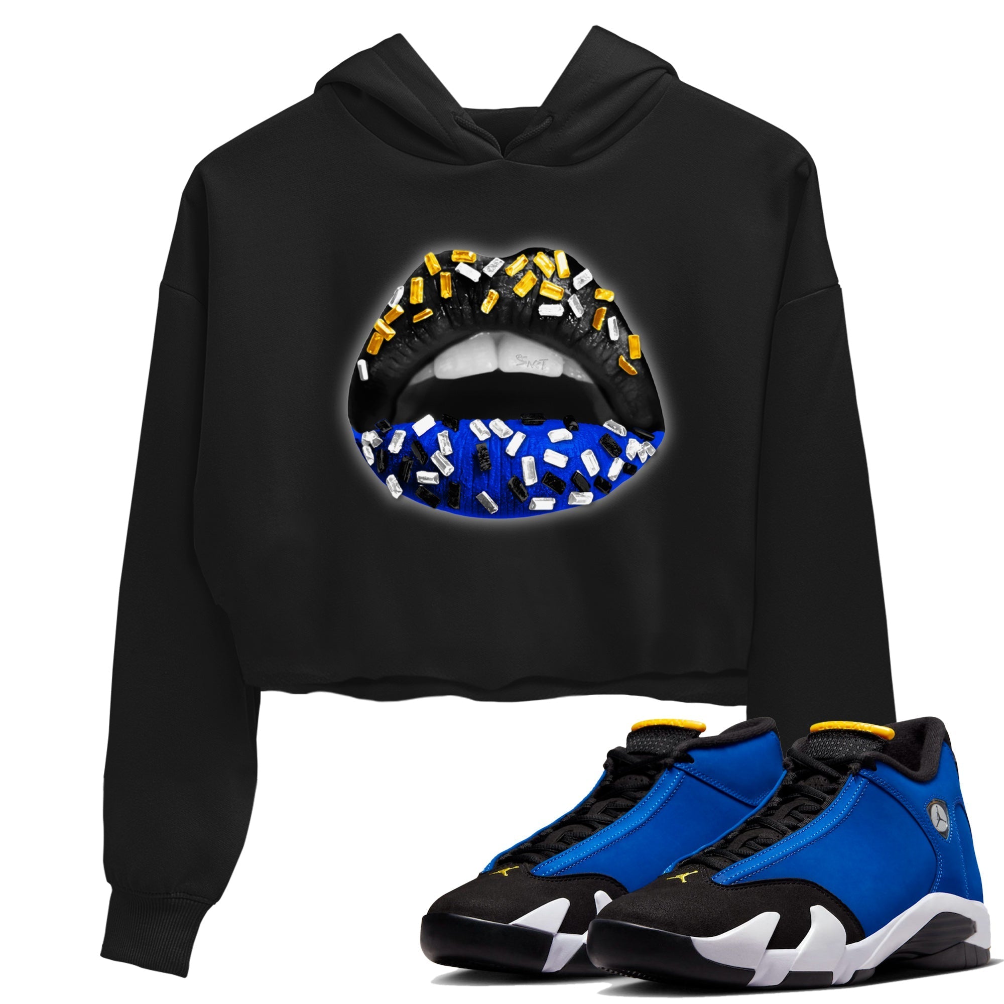 Air Jordan 14 Laney Sneaker Match Tees Lips Jewel Sneaker Tees Jordan 14 Laney Sneaker Release Tees Women's Shirts Black 1