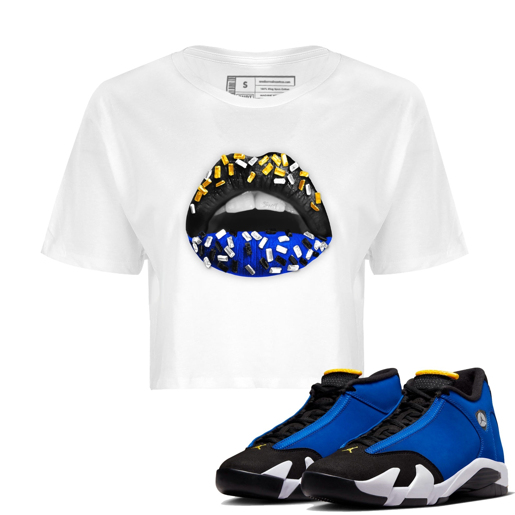 Air Jordan 14 Laney Sneaker Match Tees Lips Jewel Sneaker Tees Jordan 14 Laney Sneaker Release Tees Women's Shirts White 1