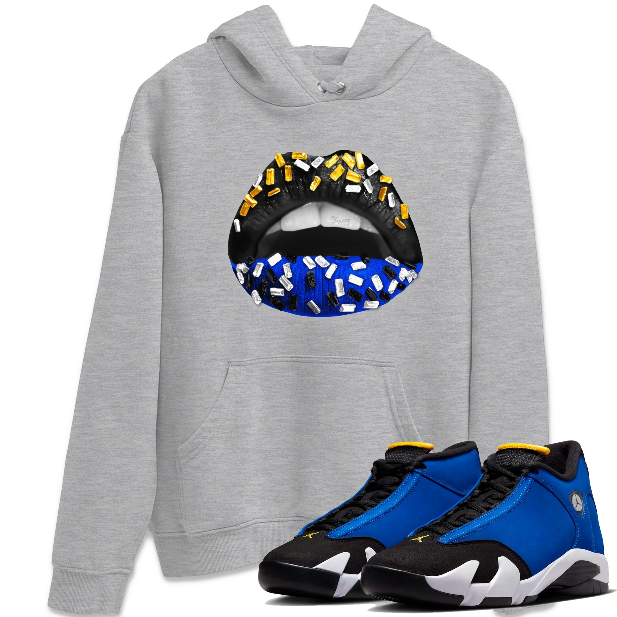 Air Jordan 14 Laney Sneaker Match Tees Lips Jewel Sneaker Tees Jordan 14 Laney Sneaker Release Tees Unisex Shirts Heather Grey 1