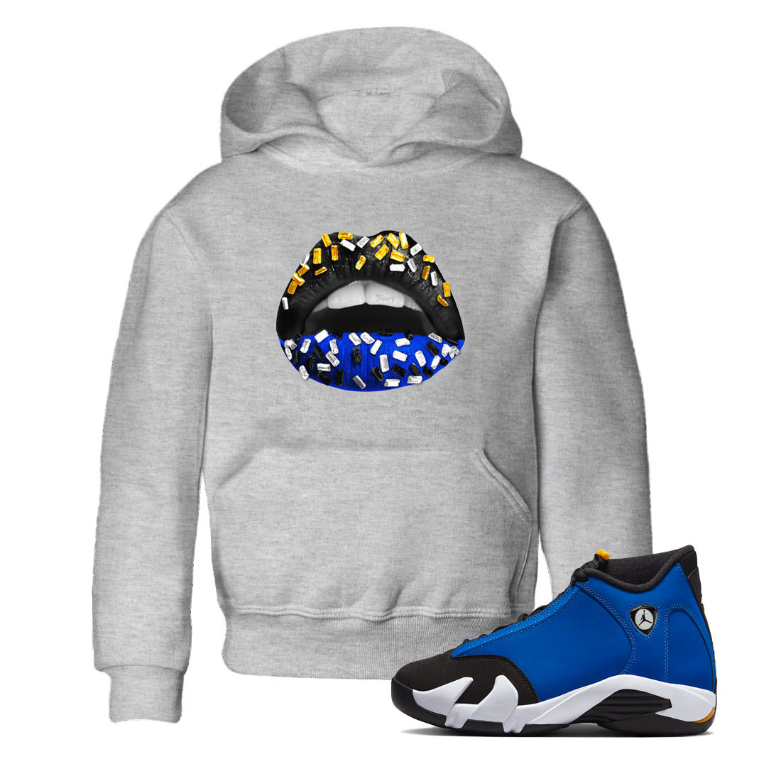 Air Jordan 14 Laney Sneaker Match Tees Lips Jewel Sneaker Tees Jordan 14 Laney Sneaker Release Tees Kids Shirts Heather Grey 1