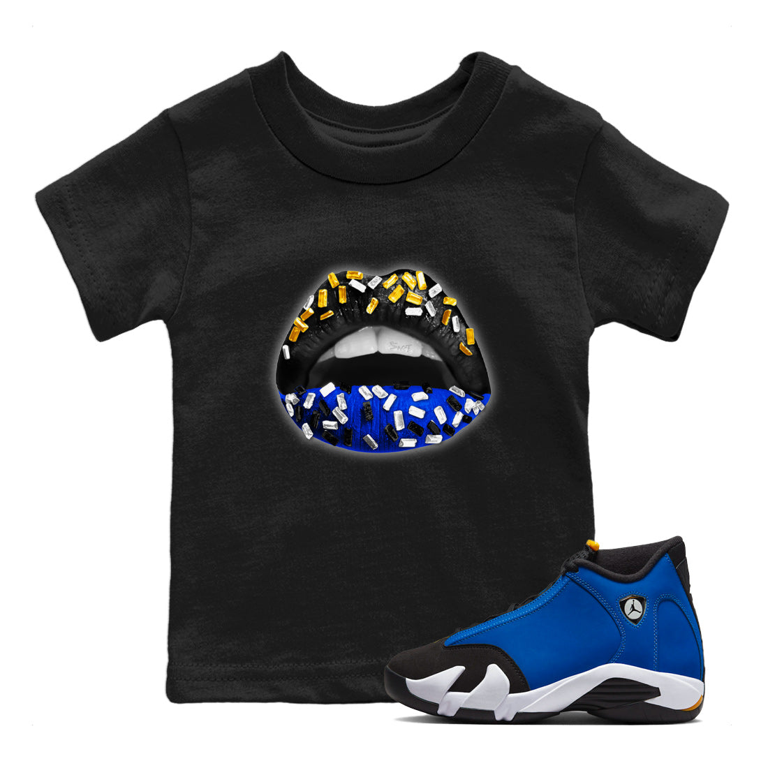 Air Jordan 14 Laney Sneaker Match Tees Lips Jewel Sneaker Tees Jordan 14 Laney Sneaker Release Tees Kids Shirts Black 1