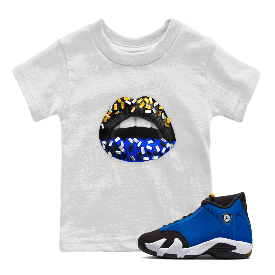 Air Jordan 14 Laney Sneaker Match Tees Lips Jewel Sneaker Tees Jordan 14 Laney Sneaker Release Tees Kids Shirts White 1