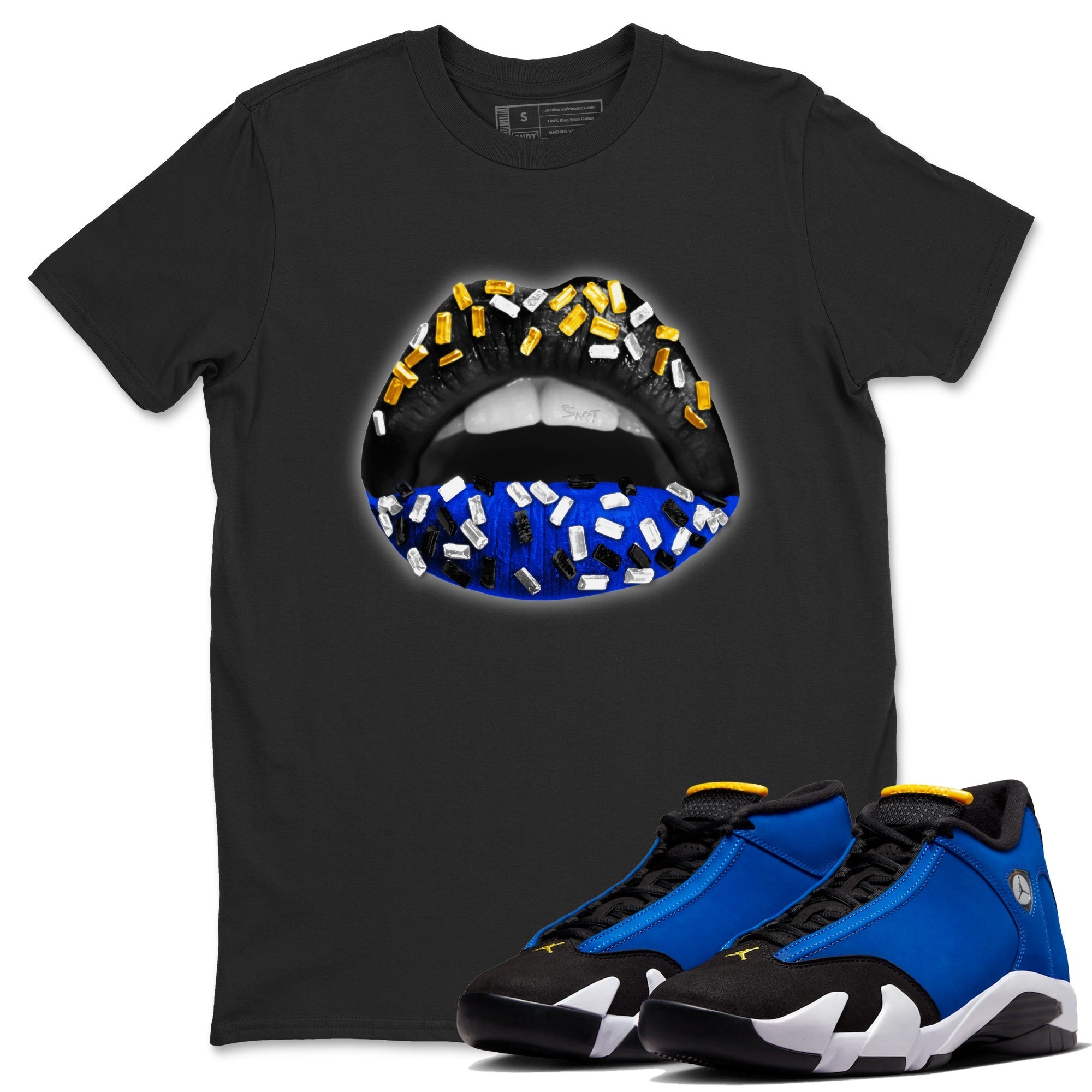 Air Jordan 14 Laney Sneaker Match Tees Lips Jewel Sneaker Tees Jordan 14 Laney Sneaker Release Tees Unisex Shirts Black 1