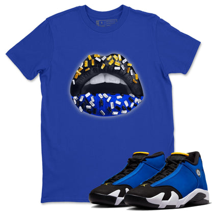 Air Jordan 14 Laney Sneaker Match Tees Lips Jewel Sneaker Tees Jordan 14 Laney Sneaker Release Tees Unisex Shirts Royal Blue 1
