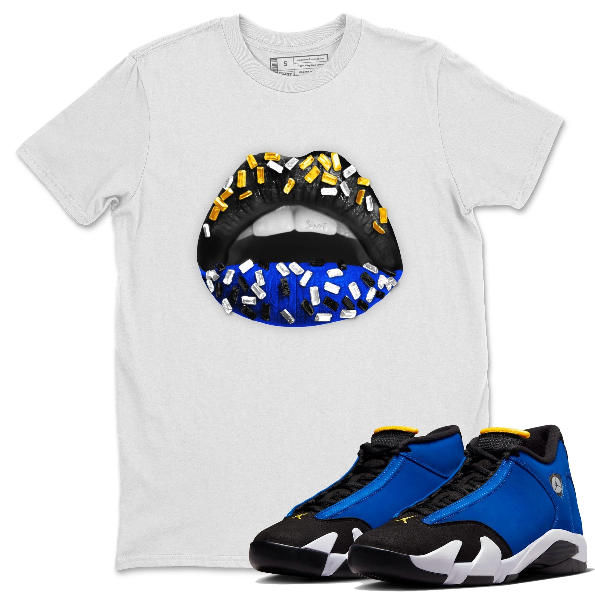 Air Jordan 14 Laney Sneaker Match Tees Lips Jewel Sneaker Tees Jordan 14 Laney Sneaker Release Tees Unisex Shirts White 1