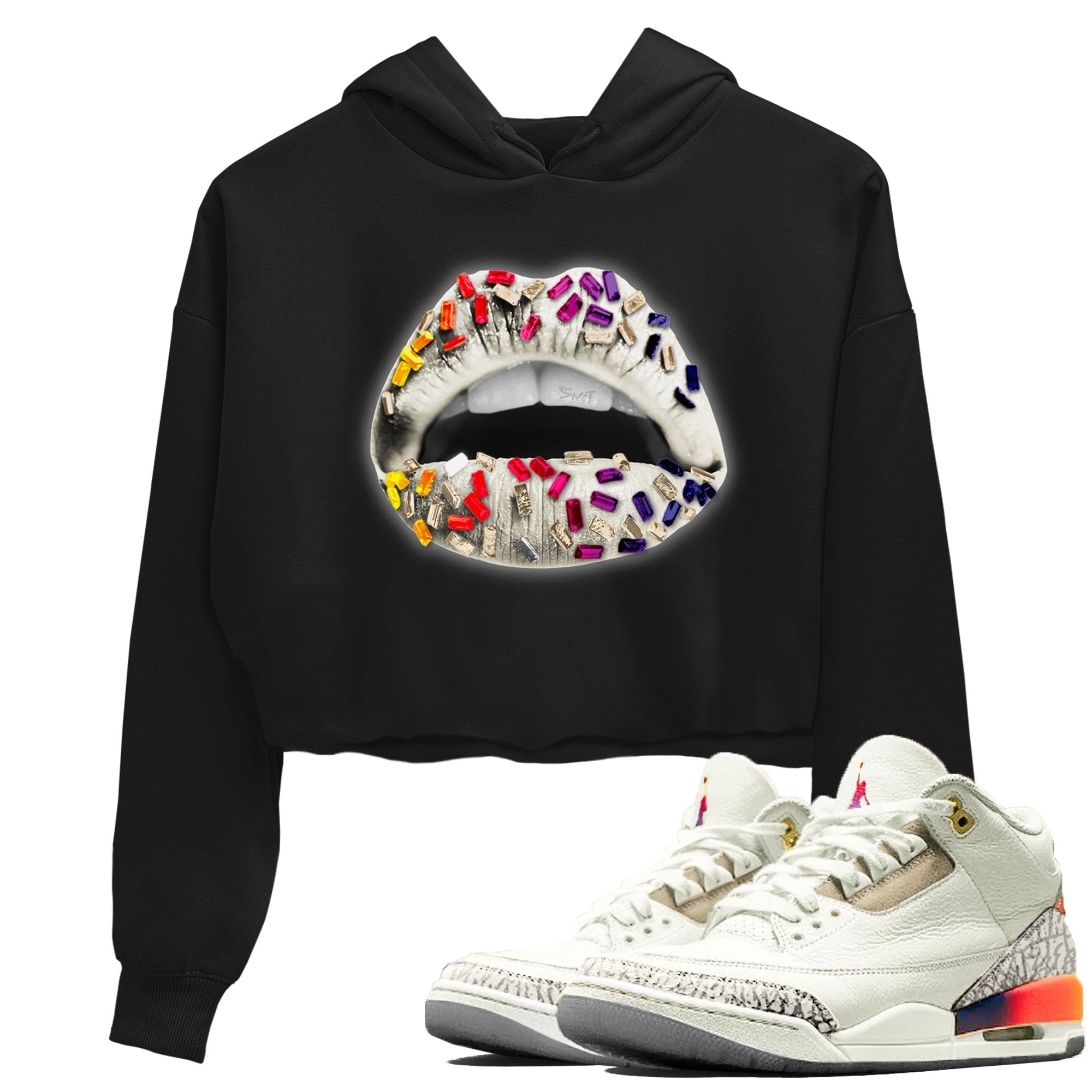 Air Jordan 3 X J Balvin shirt to match jordans Lips Jewel Streetwear Sneaker Shirt Air Jordan 3 X J Balvin Drip Gear Zone Sneaker Matching Clothing LGBT Pride T-Shirt Black 1 Crop T-Shirt