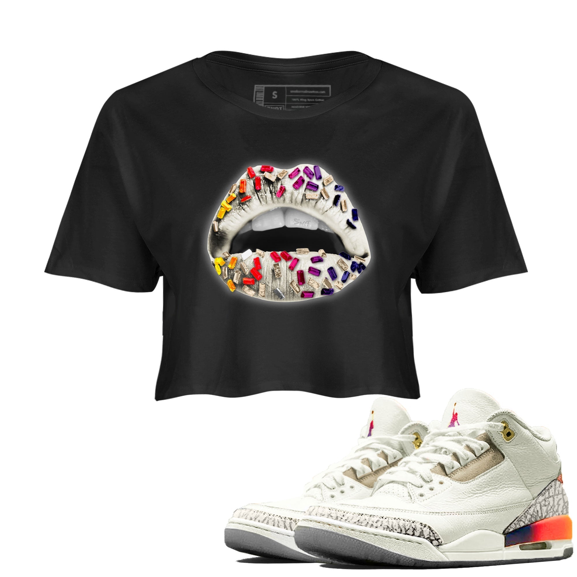 Air Jordan 3 X J Balvin shirt to match jordans Lips Jewel Streetwear Sneaker Shirt Air Jordan 3 X J Balvin Drip Gear Zone Sneaker Matching Clothing LGBT Pride T-Shirt Black 1 Crop T-Shirt