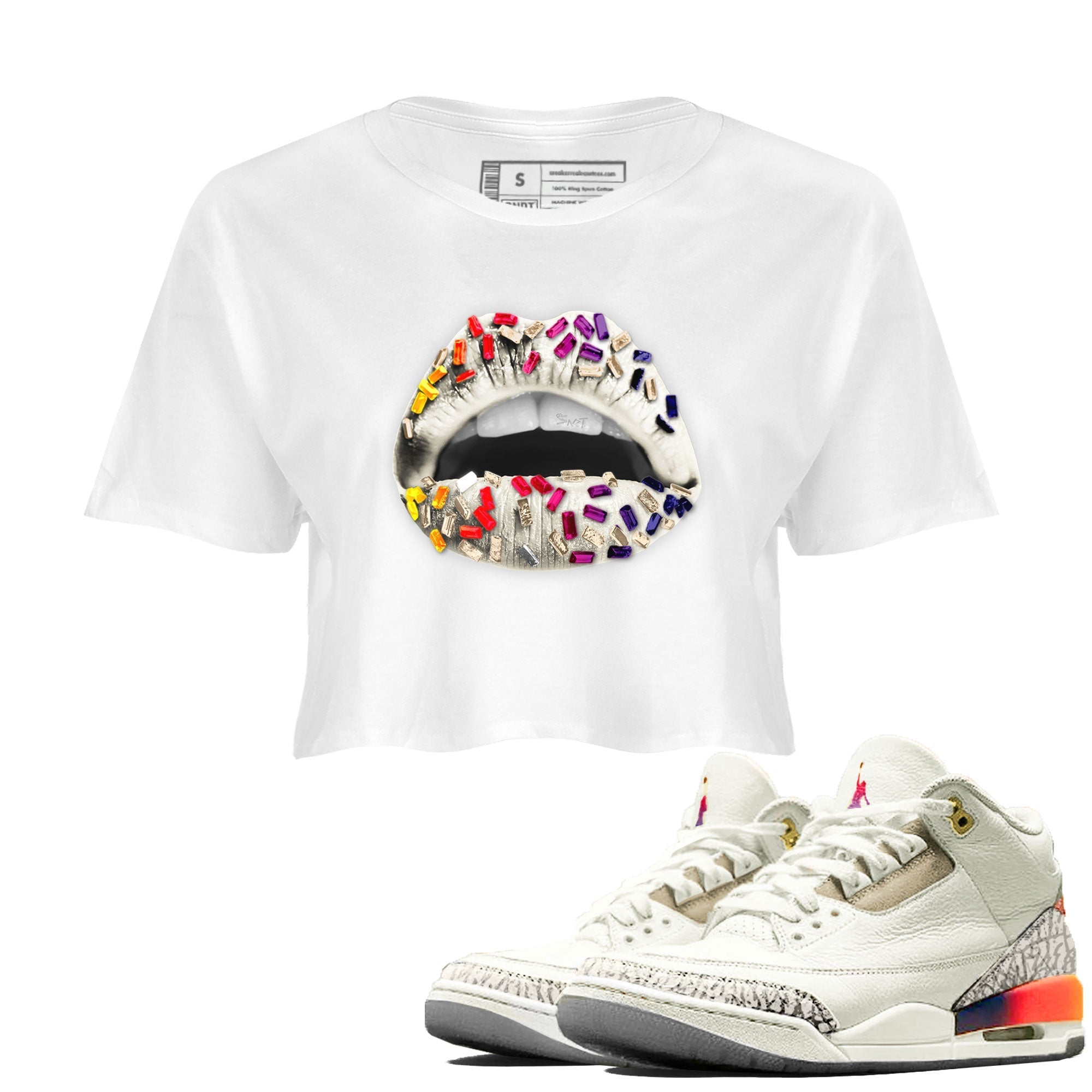 Air Jordan 3 X J Balvin shirt to match jordans Lips Jewel Streetwear Sneaker Shirt Air Jordan 3 X J Balvin Drip Gear Zone Sneaker Matching Clothing LGBT Pride T-Shirt White 1 Crop T-Shirt
